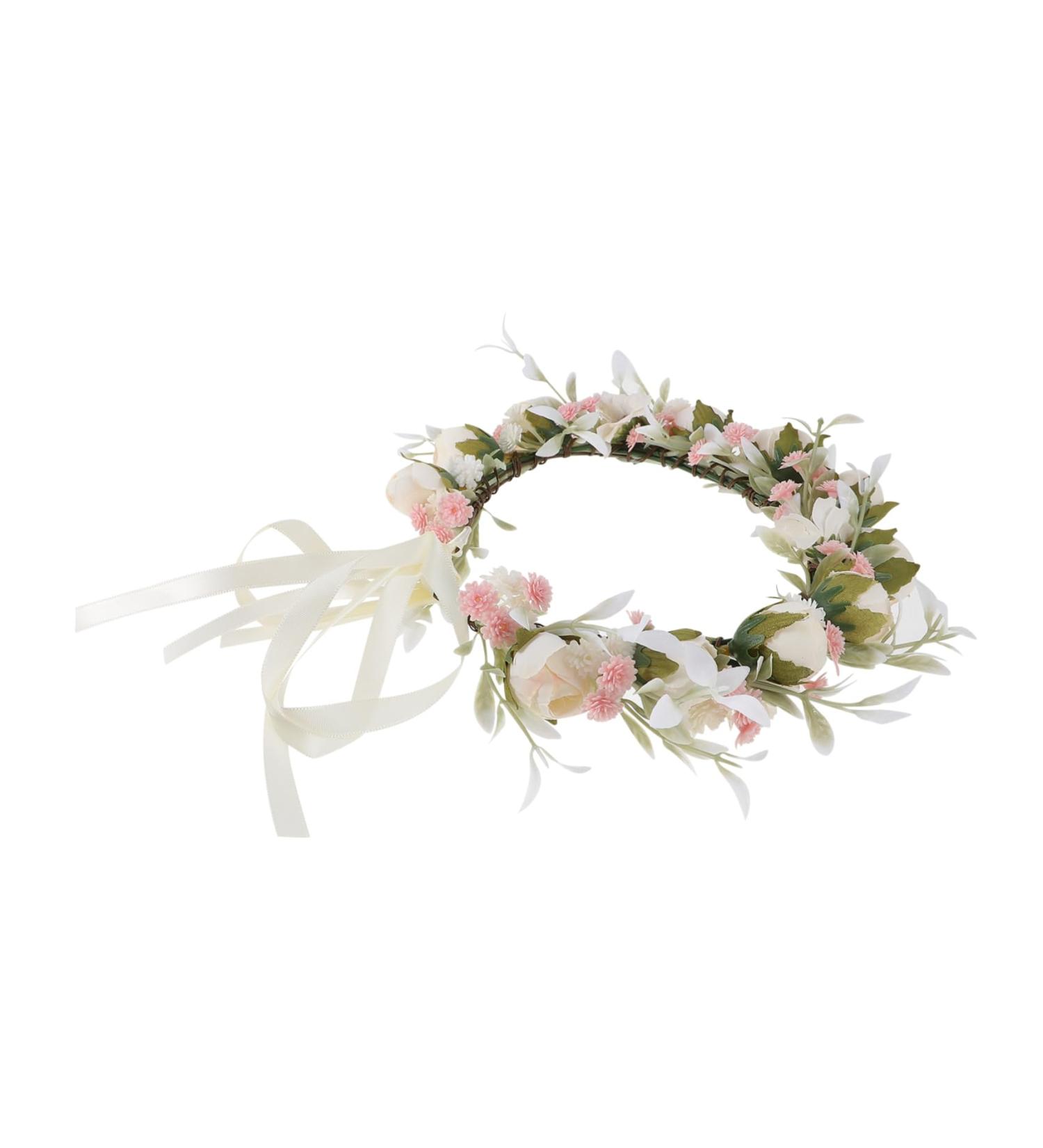 Holibanna Wreath Flower Hair Band Photo Props Headpiece for Women Retro Leaves Women Floral Boho Wedding Decor Garland Wedding Headdress Headband Fabric Travel European and American White One Size White - Buy Online on GoSupps.com