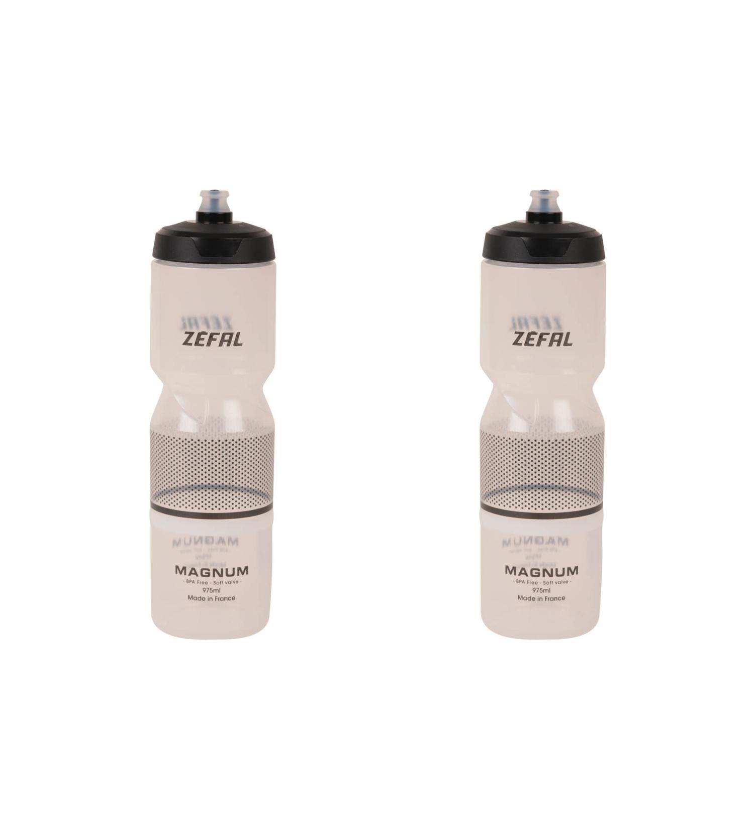 Zefal Magnum Pack-2 Large Capacity Bike Bottles Reusable BPA-Free-Soft Water Bottle With Screw Lid-Made in France-Black (Translucent) 975 ml set from 2