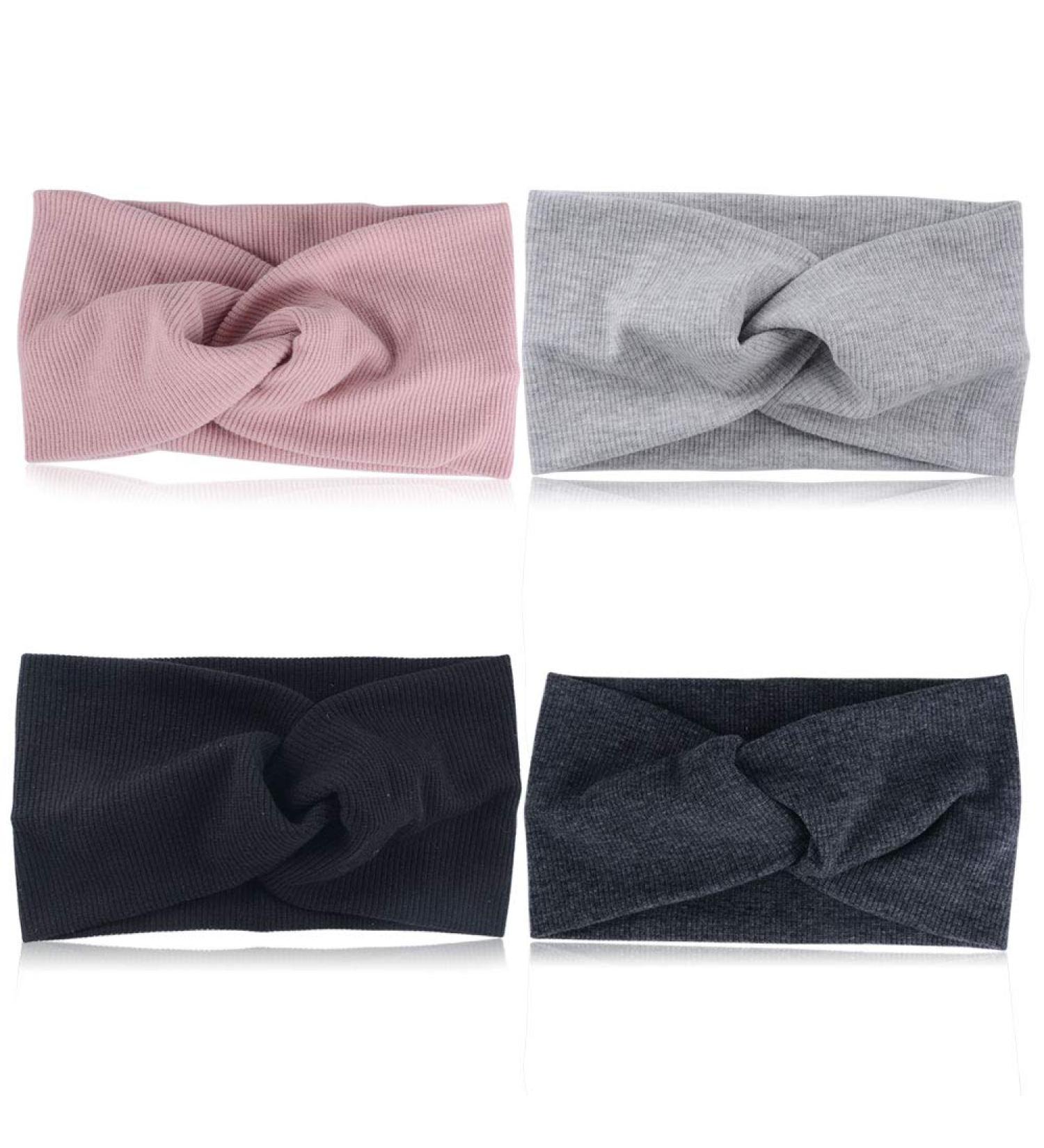 4 Piece Summer Elastic Hair Bands for Women - Sports Headbands with Bow in Black Gray and Pink - Soft Twisted Headwraps for Girls - Buy Online on GoSupps.com