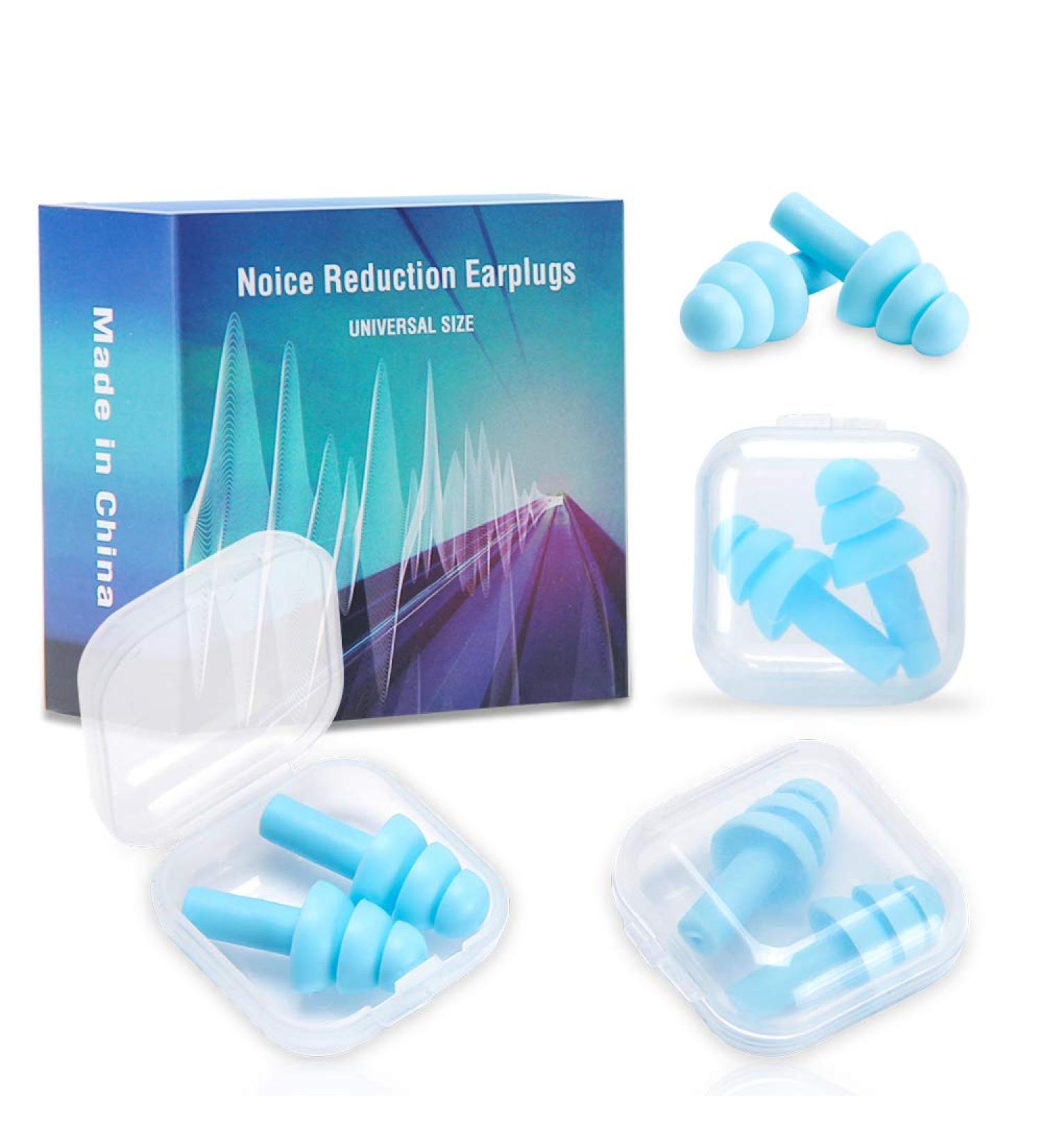4 Pair of Earplugs for Sleeping Silicone Ear Plugs Noise Cancelling Comfortable Reusable Snoring Swimming and Working Travel Blue