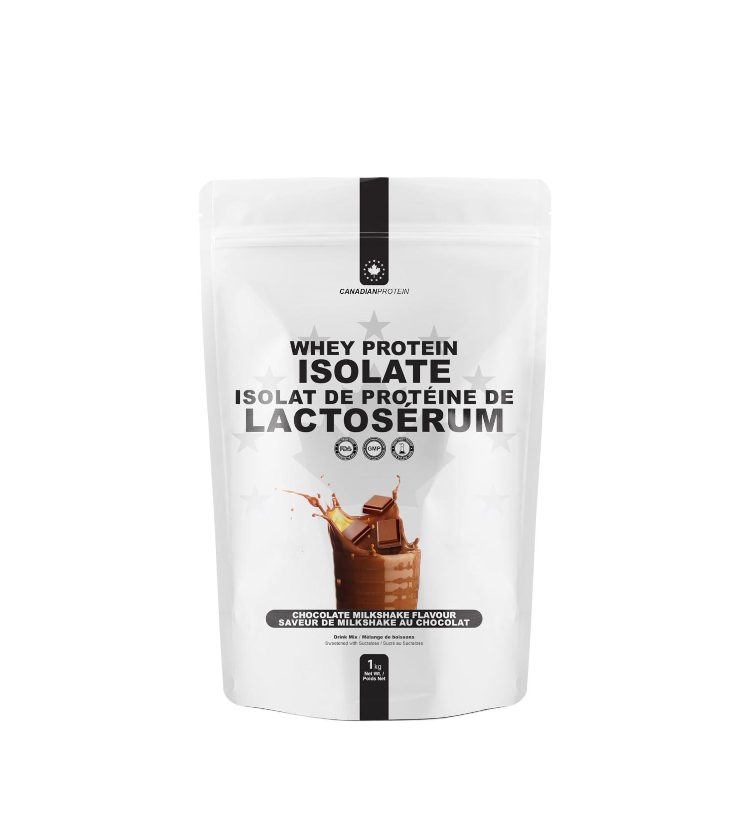 Canadian Protein 100% Whey Isolate 27g of Protein | 1 kg of Chocolate Milkshake Flavoured Low Carb Keto Friendly Workout Recovery Drink | Protein Powder Rich in BCAA Amino Acids - Buy Online on GoSupps.com