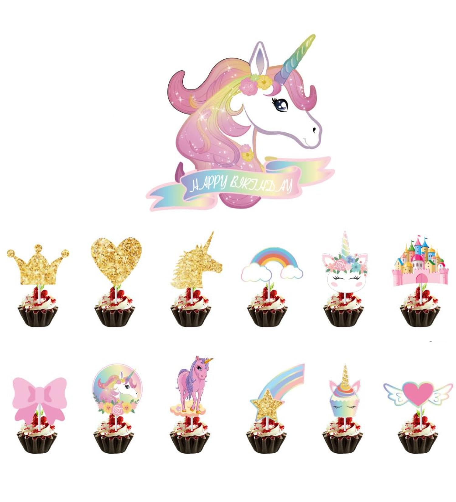 25 Pcs Cupcake Toppers Unicorn Cake Toppers for Girls Birthday Unicorn Cake Decorations Unicorn Party Supplies Children Birthday Wedding Cake Decorations - Buy Online on GoSupps.com
