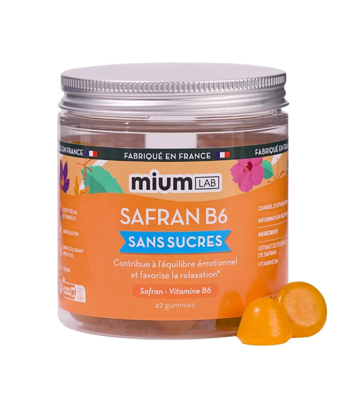 Mium Lab - Saffron and Vit B6 Gummies - Children (ADHD) and Adults - 3 to 6 weeks - Anti-stress improves mood and mental well-being - Highly dosed (40mg) - Sugar-free - Made in France - Buy Online on GoSupps.com