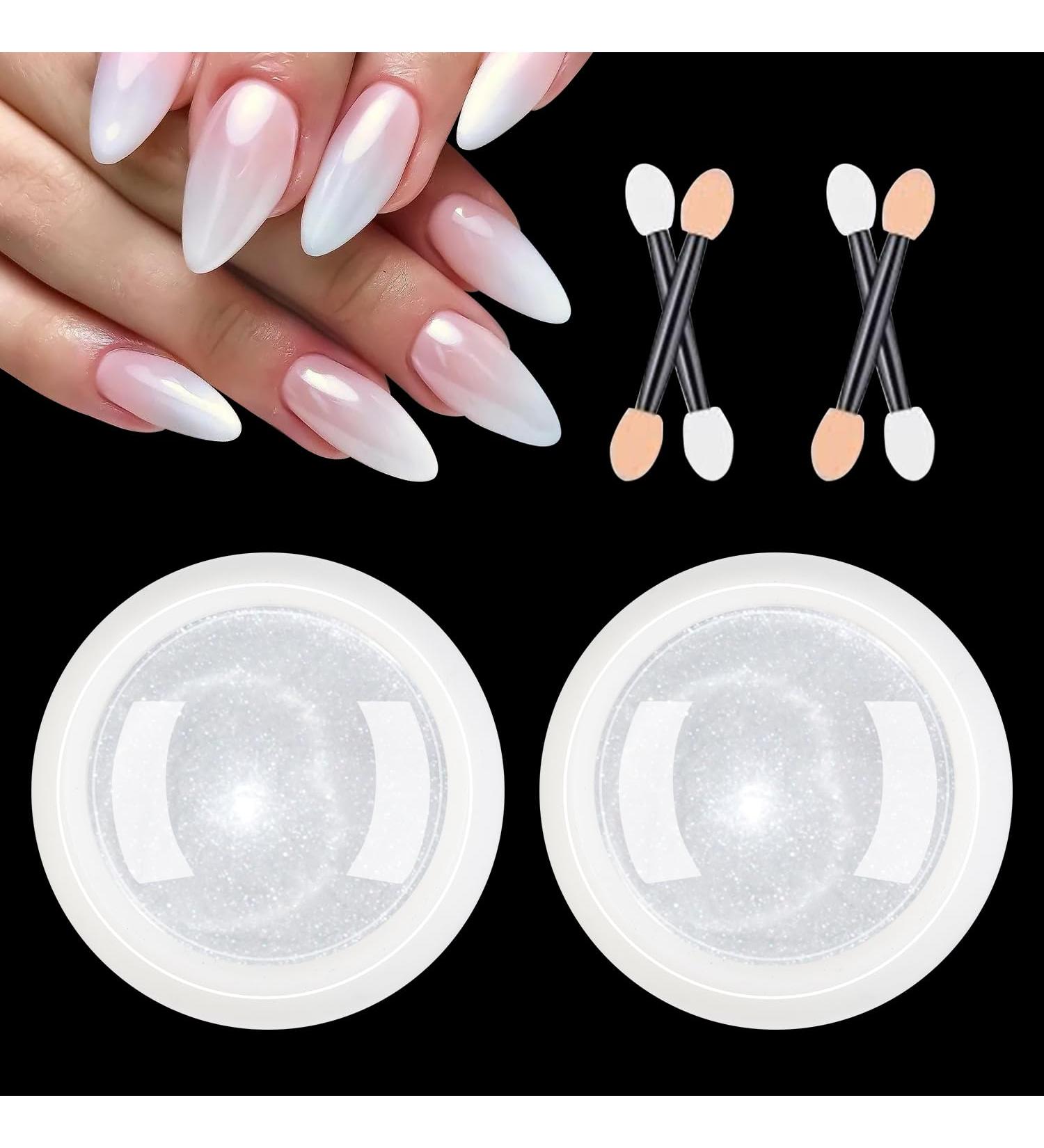 BISHENGYF Pearl White Chrome Nail Powder 2 PCS - Mermaid Aurora Glazed Donut Holographic Mirror Chrome Powders for Gel Nails - Nail Glitter 04-Pearl - Buy Online on GoSupps.com