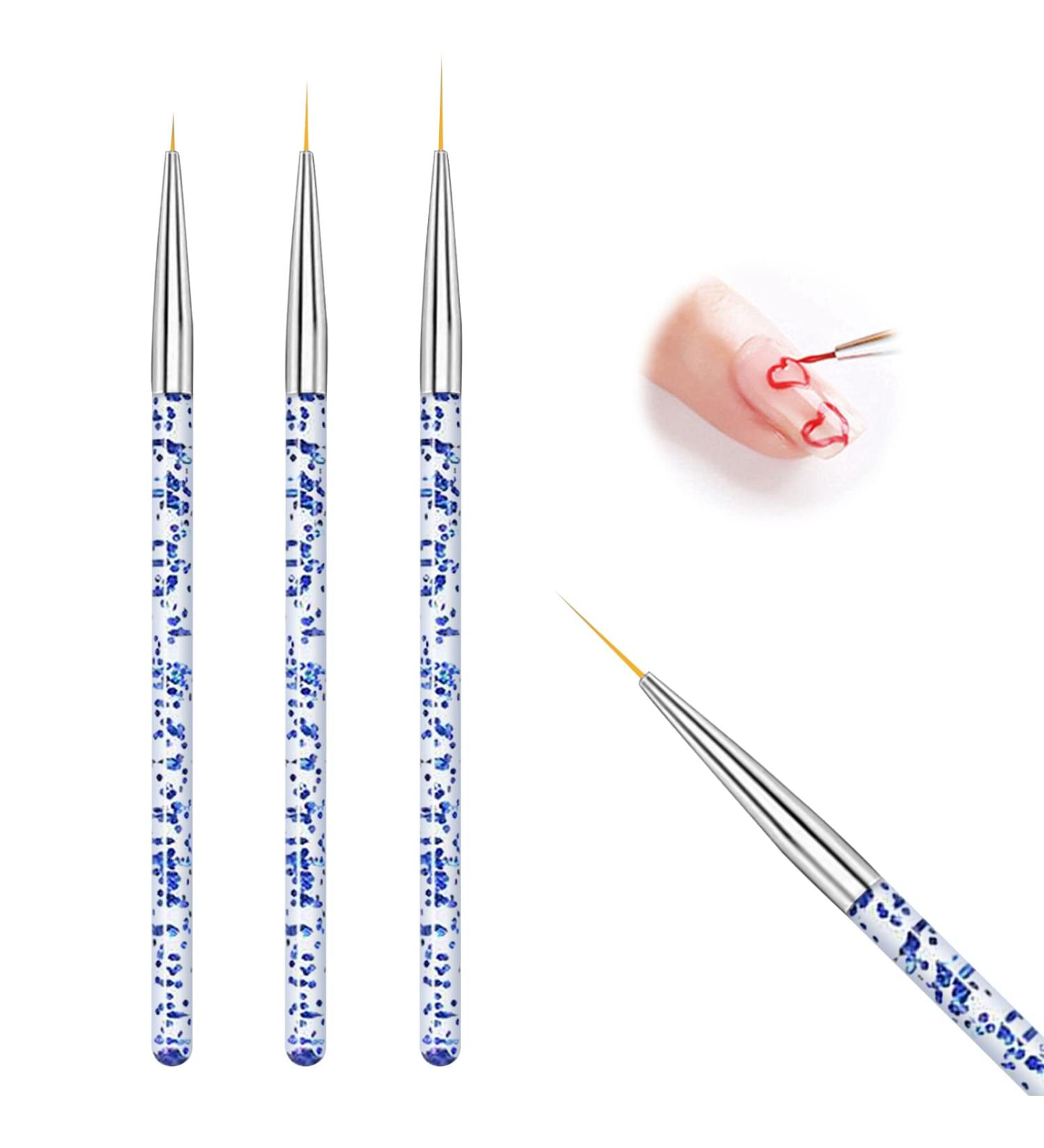 3 Piece Acrylic Nail Brush Set - Blue Professional Nail Art Liner & Detail Brushes for UV Gel & Acrylic Manicure - Buy Online on GoSupps.com