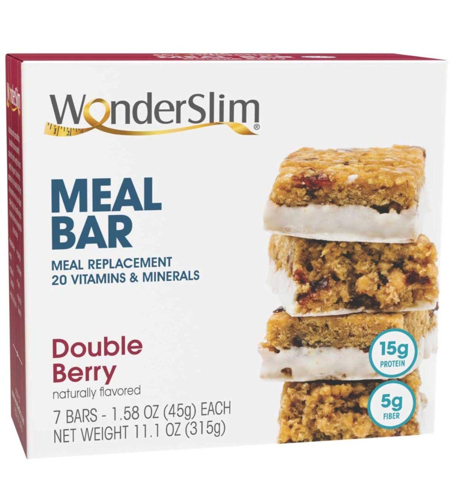 WonderSlim Double Berry Meal Replacement Bar - 15g Protein, 5g Fiber, 20 Vitamins & Minerals (7ct) - Buy Online on GoSupps.com