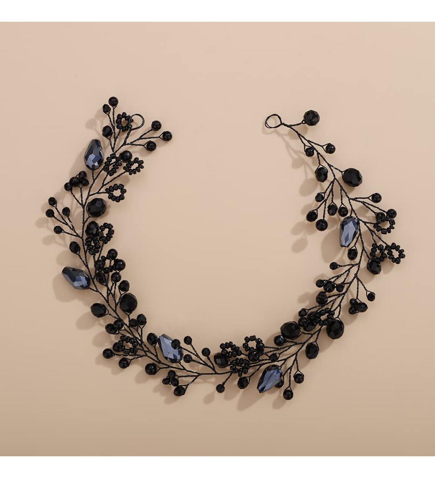 Teyglen Handmade Black Crystal Bridal Headband Hair Vine for Wedding - Rhinestone Crystal Beads Hair Accessories for Women - Buy Online on GoSupps.com