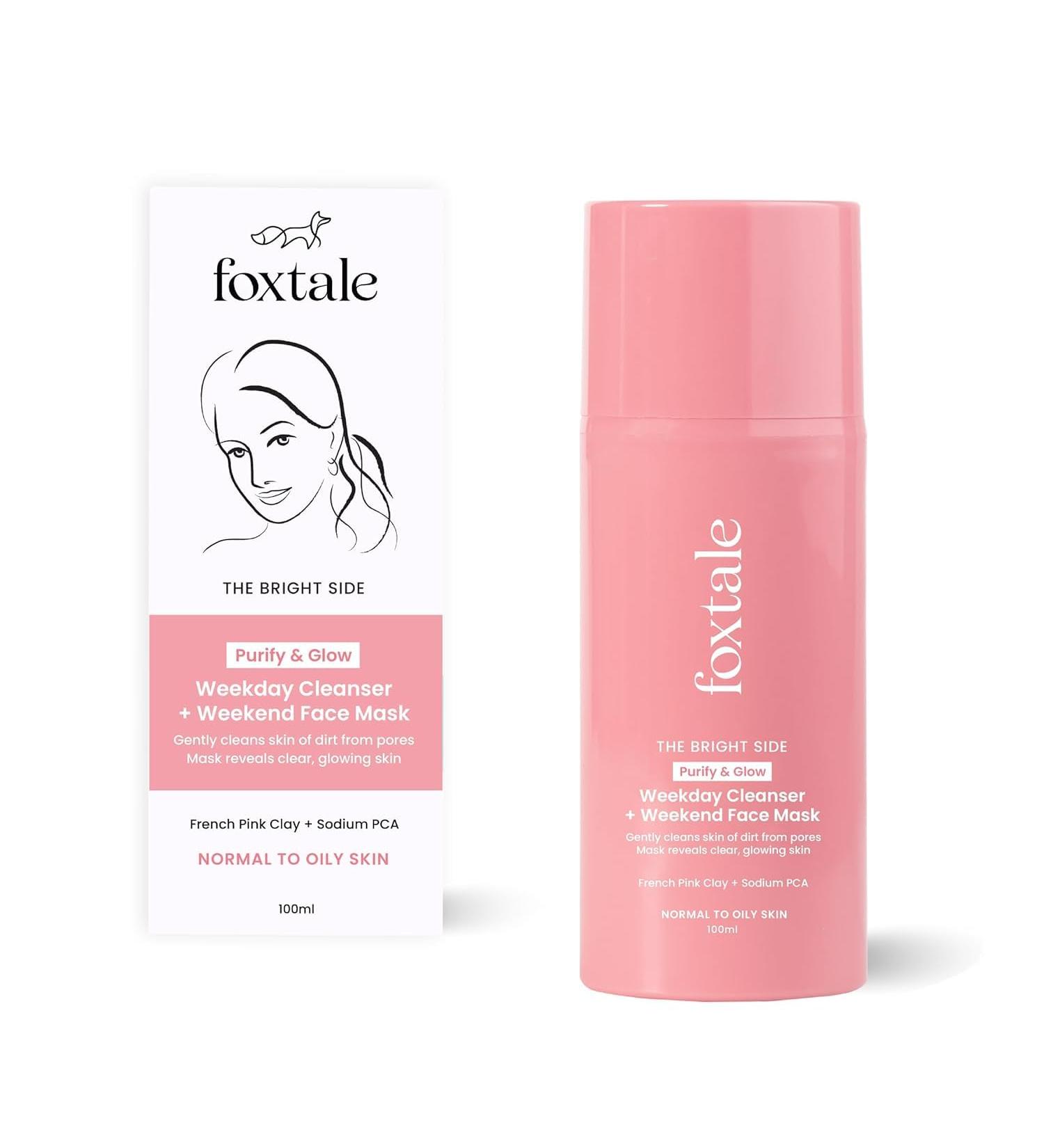 Fox.tale Purify & Glow Cleanser + Clay Mask - Deep Pore Cleanse & Exfoliating Facial for Bright Skin - 100ml - Ideal for Men & Women All Skin Types - Buy Online on GoSupps.com