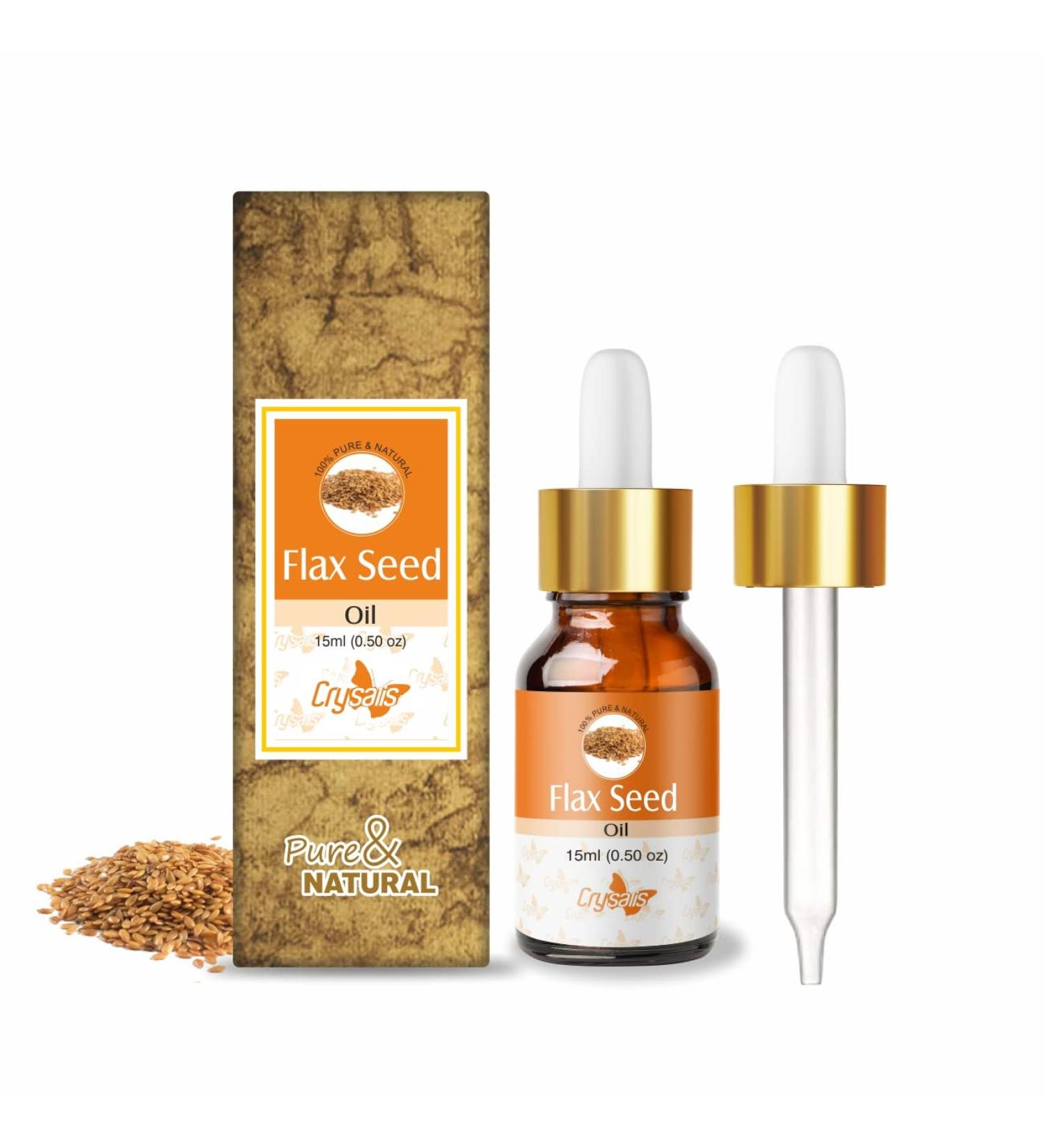Crysalis Flax Seed (Linum Usitatissimum) |100% Pure & Natural Undiluted Carrier Oil Organic Standard/Cold Pressed Oil For Glowing Skin Healthy Hair 15ml with dropper - Buy Online on GoSupps.com