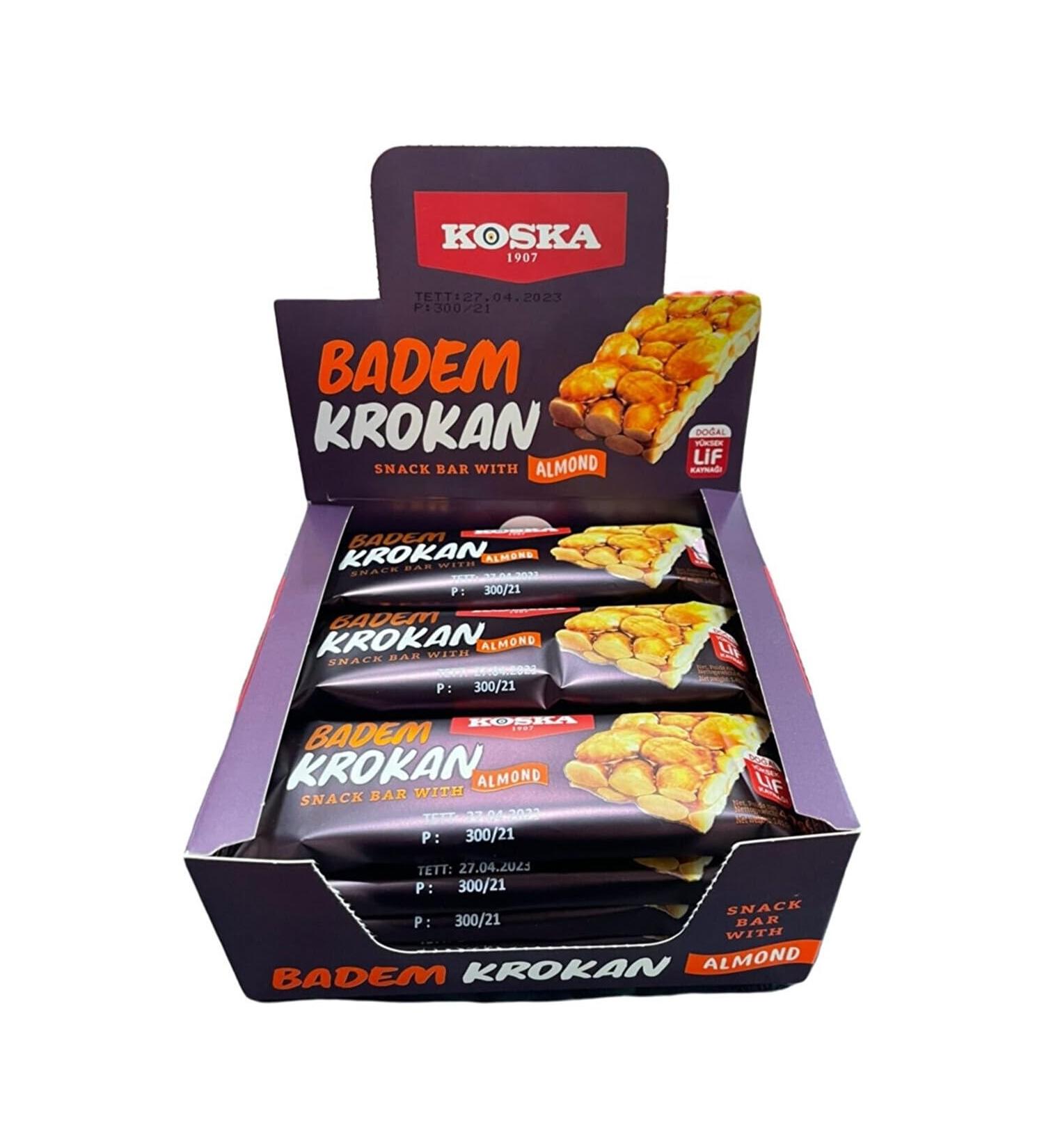 KOSKA Almond Snack Bar 12 Pieces - Display Box - 12x40g - Turkish Almonds - Kosher & Halal Certified
