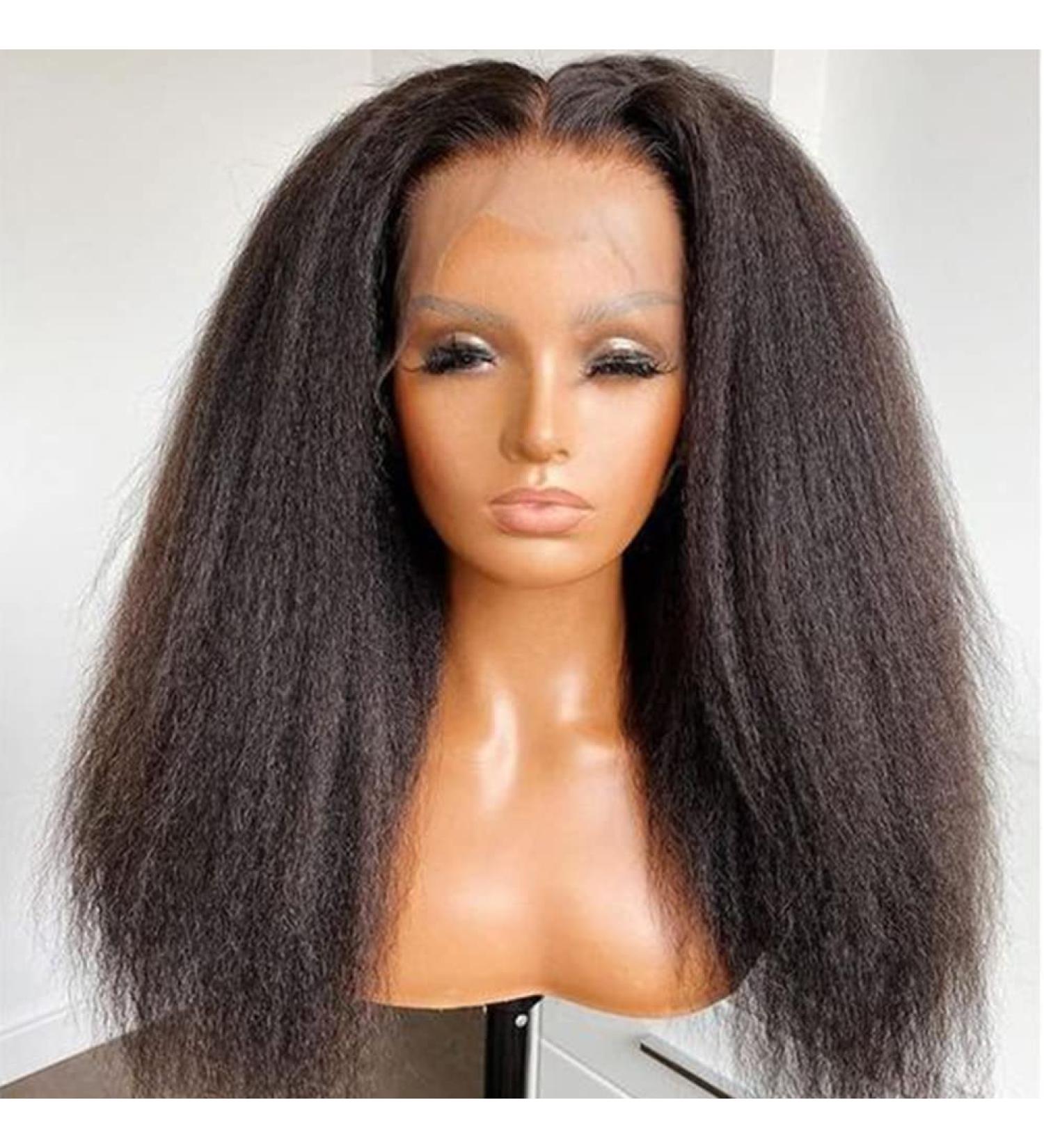 26 Kinky Straight Human Hair Lace Front Wig 180% Density - Brazilian Virgin Hair - Pre Plucked with Baby Hair - Natural Black Yaki Straight - 13x4 Lace Frontal Wig - Buy Online on GoSupps.com