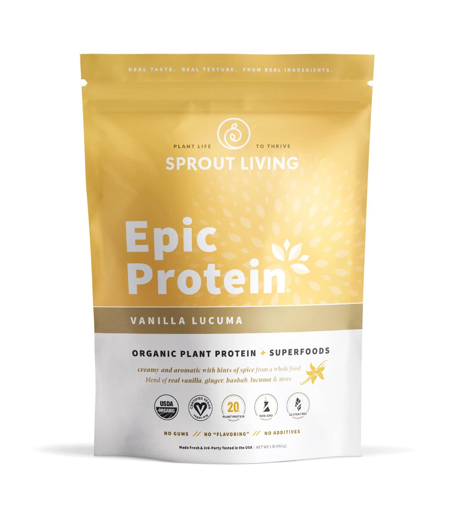 Sprout Living Epic Protein Organic Plant Protein + Superfoods Vanilla Lucuma - 1 lb (455g) | Best Vegan Protein Supplement - Buy Online on GoSupps.com