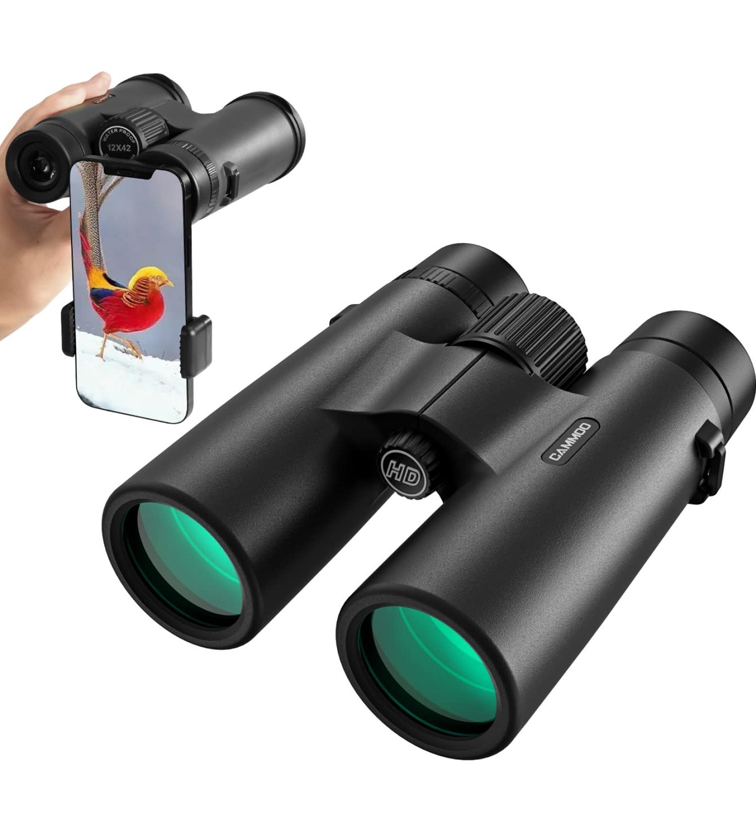 CAMMOO 12x42 HD Binoculars - IPX7 Fog & Waterproof - Bright BAK-4 Prism - Universal Phone Adapter - Bird Watching & Hunting - BLACK - Buy Online on GoSupps.com