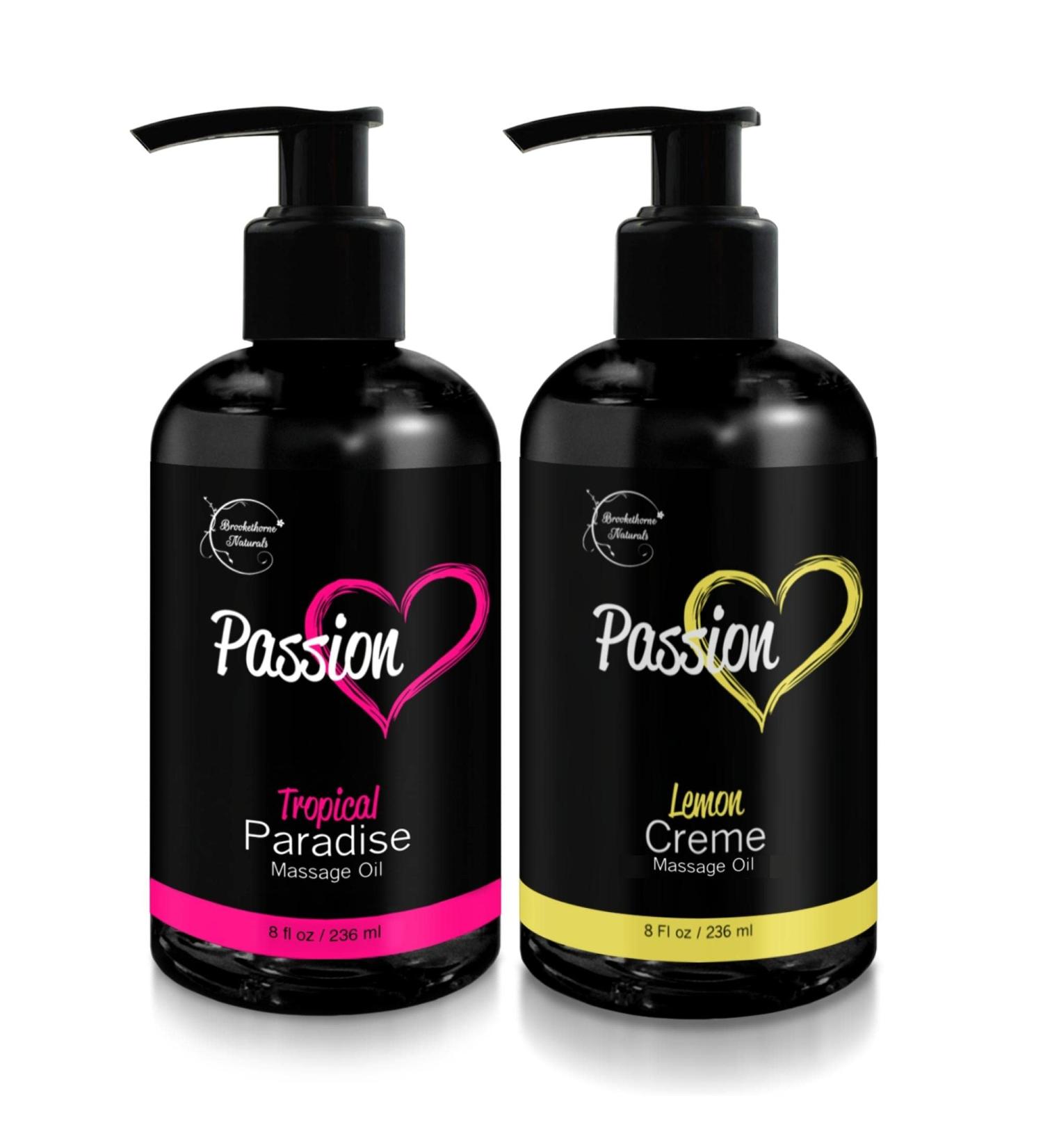 Passion Massage Oil for Couples - Set of 2 All-Natural Oils (Lemon Cr me & Tropical Paradise) | Full Body Relaxation & Aromatherapy - Buy Online on GoSupps.com