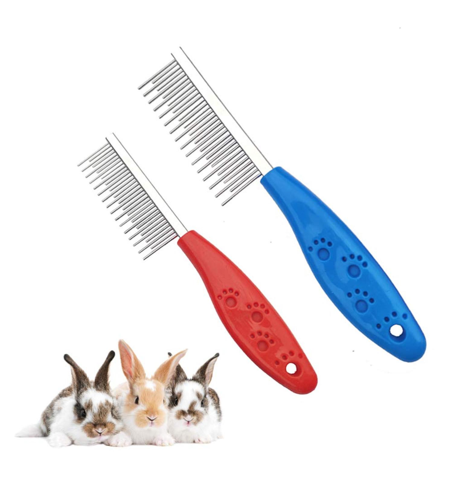 2PCS Pet Hair Buster Comb for Dogs, Cats, Rabbits, Hamsters - Stainless Steel Detangling Brush with Long and Short Teeth - Red and Blue - Buy Online on GoSupps.com