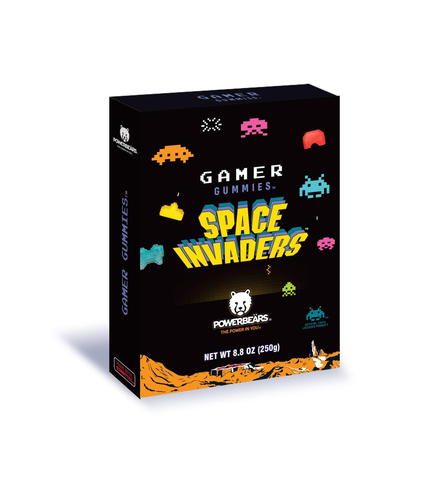 Powerbears Space Invaders Gummy Bear Gift Box - 20% Fruit Juice Vitamins 6 Fruity Flavors (250g) - Perfect International Treat - Buy Online on GoSupps.com