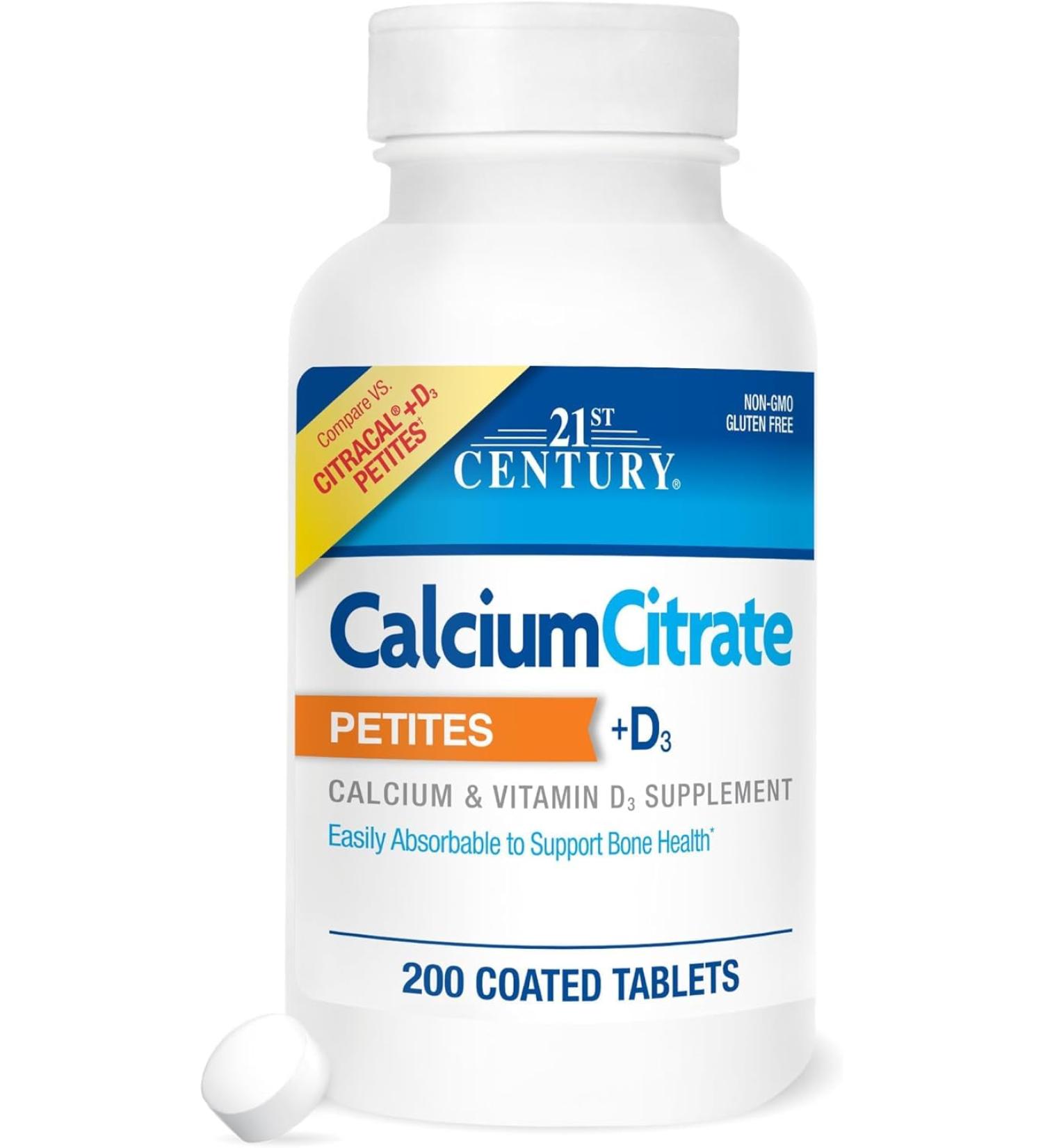 21st Century Calcium Citrate Petites + D3 Coated Tablets - 200 Tablets Pack of 3 - Buy Online on GoSupps.com