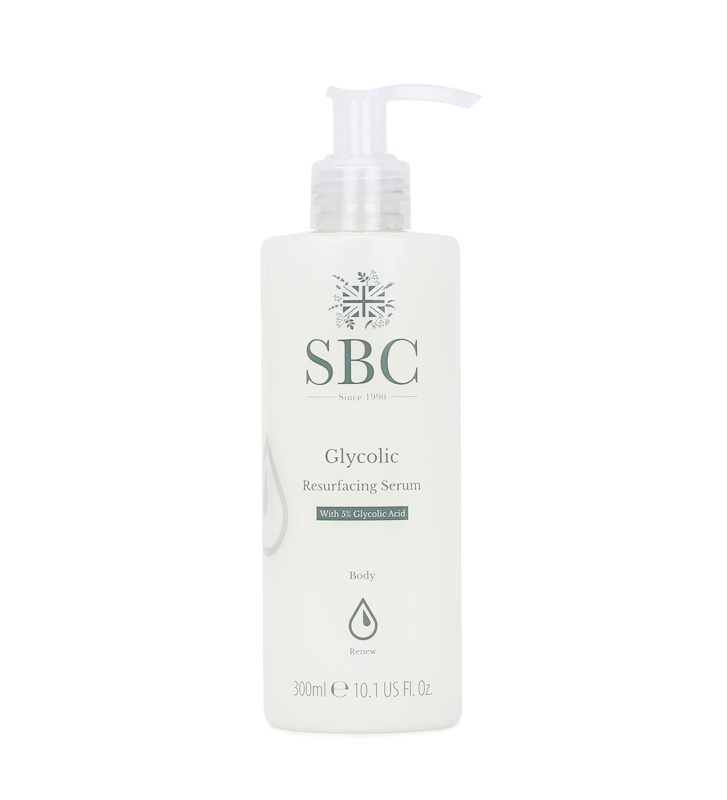 SBC Skincare Glycolic Resurfacing Serum - 300ml | 5% Glycolic Acid Serum For Dry Congested Skin | Vegan Friendly Body Serum | Exfoliating Serum For Ingrown Hairs - Buy Online on GoSupps.com