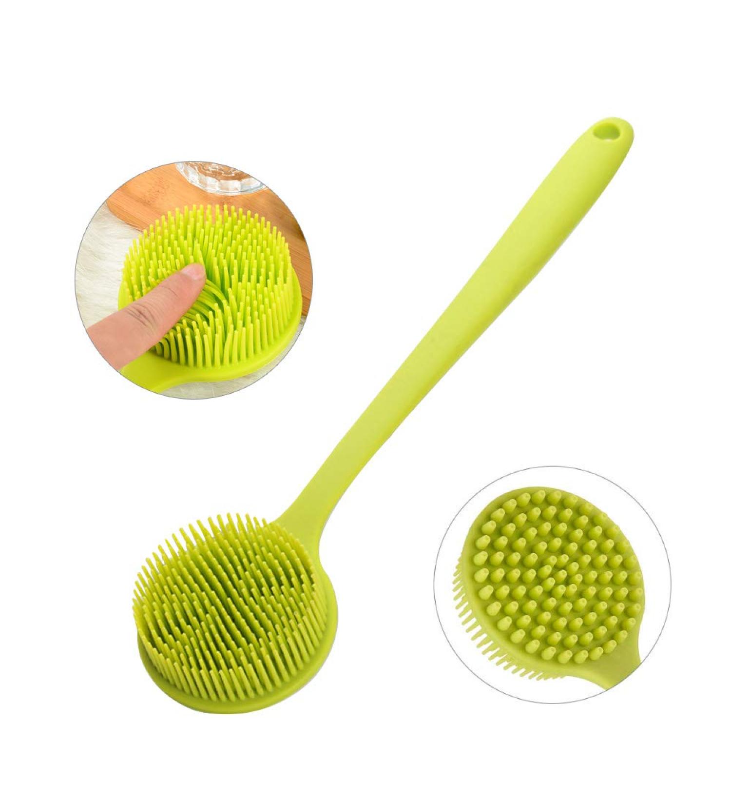Buy Ityes Silicone Body Brush - Soft Bristles Shower & Back Scrubber with Long Handle | Gentle Massage & Bathing Brush in Green - Buy Online on GoSupps.com