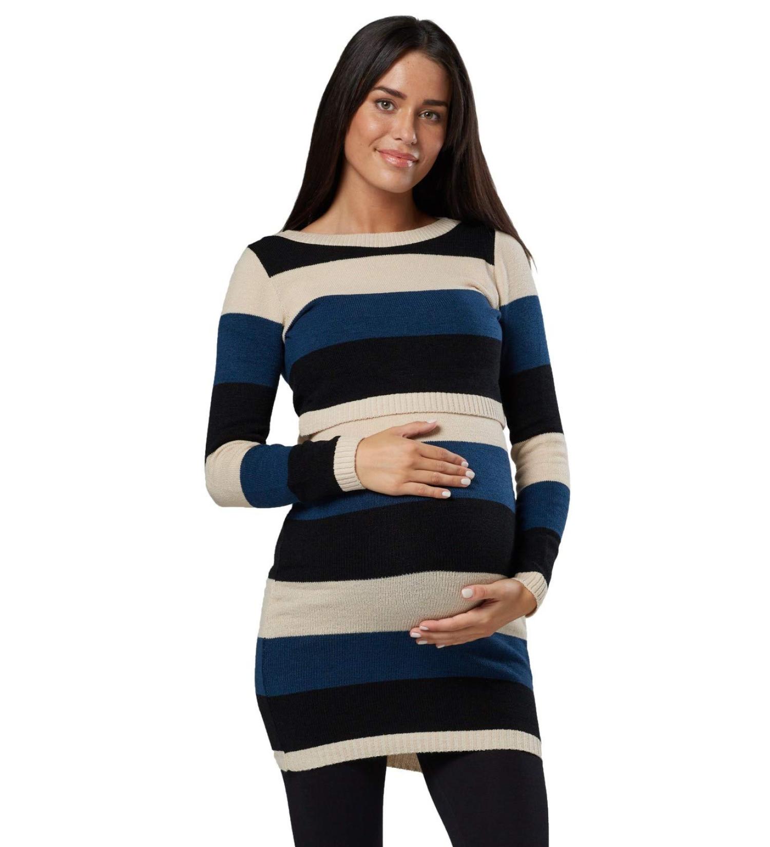 Zeta Ville Maternity Nursing Knitted Tunic Crew Neck Cut Out 453 Beige - Size 8-10 - Buy Online on GoSupps.com