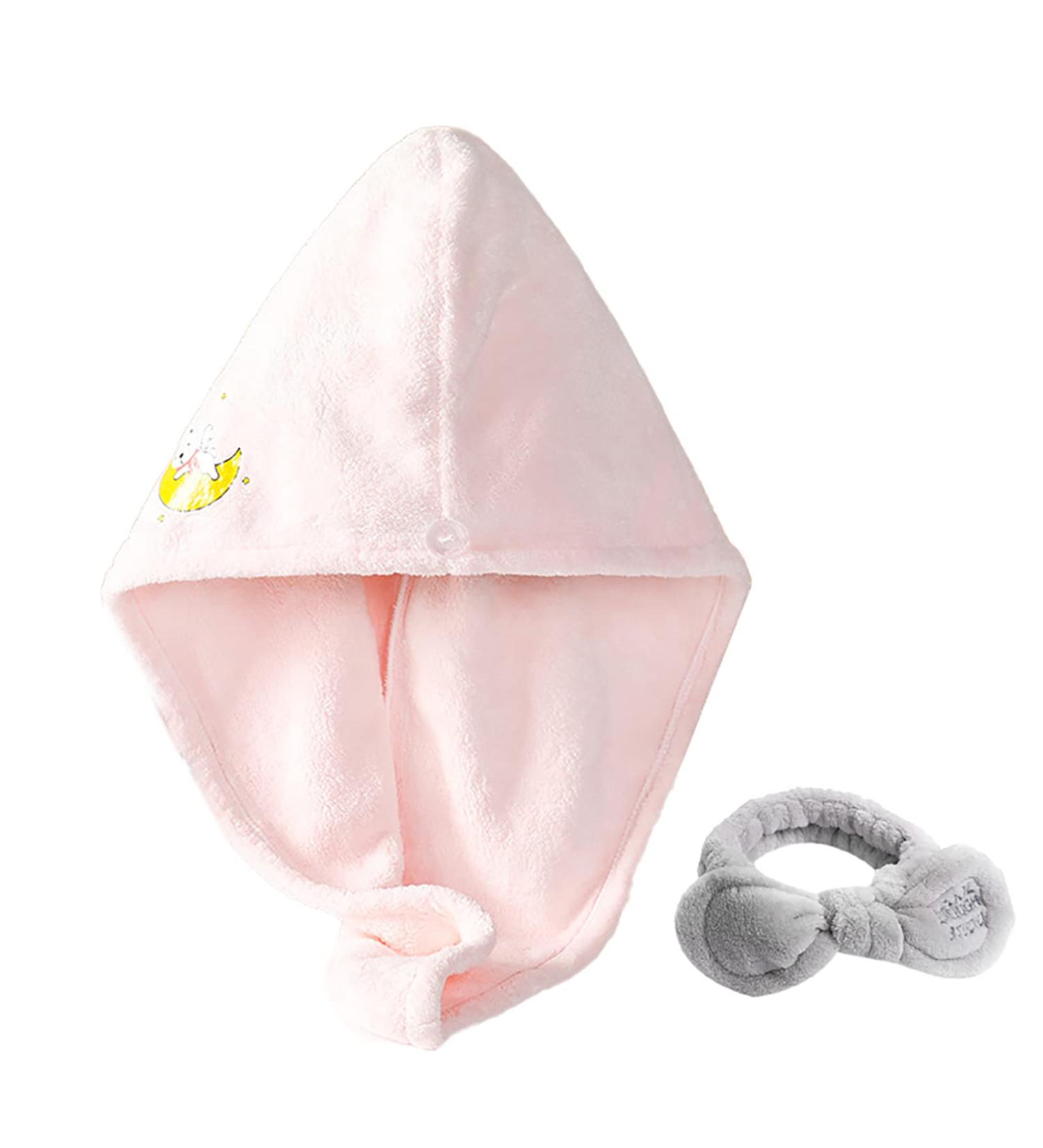 Super Absorbent Microfiber Hair Towel Wrap - Fast Drying Pink Hair Turban with Loop & Button Closure - Buy Online on GoSupps.com