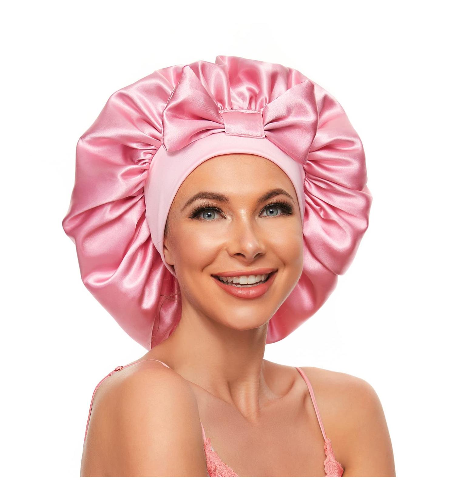 Satin Jumbo Sleeping Bonnet with Wide Elastic Band - Pink | for Curly, Braid & Wig Protection - Buy Online on GoSupps.com