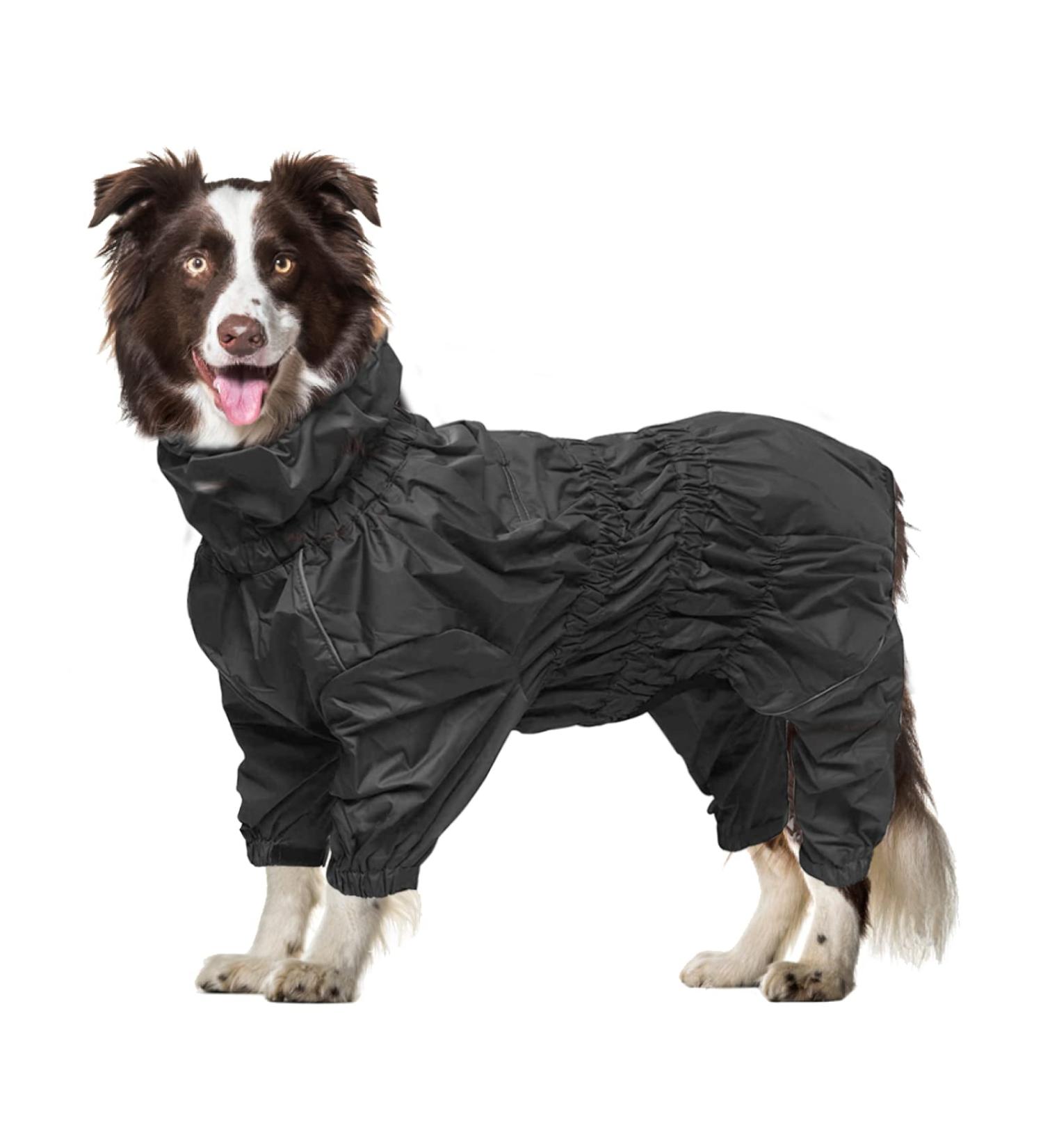 Buy Geyecete Waterproof Rain Coat for Dogs - Reflective & Elastic Four Legs Sizes S-XXXL Black - Buy Online on GoSupps.com