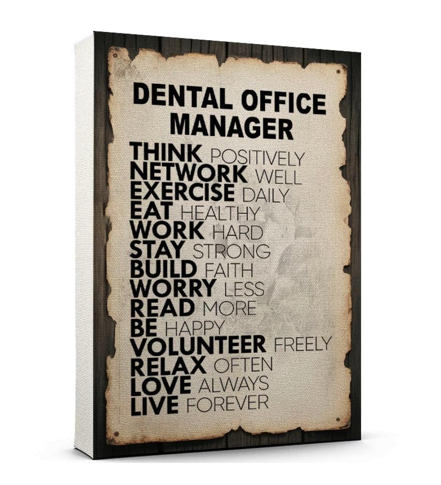 Healthy Mindset Dental Office Manager Canvas Art Vintage Rustic Style Dental Office Manager Eat Well Work Hard Relax Often Poster Design Ready to Hang