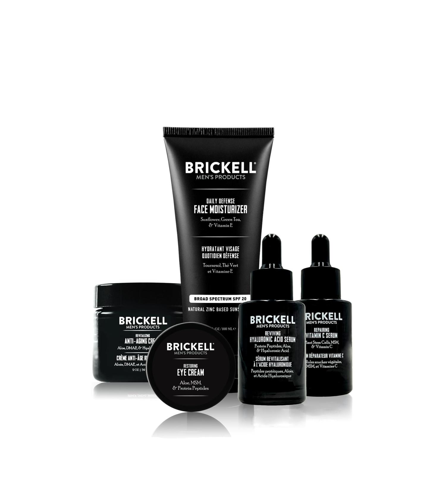 Brickell Men's Complete Defense Anti Aging Routine, Night Face Cream, Vitamin C Day and Night Serum, Facial Moisturizer w/SPF and Eye Cream, Natural and Organic, Unscented - Buy Online on GoSupps.com
