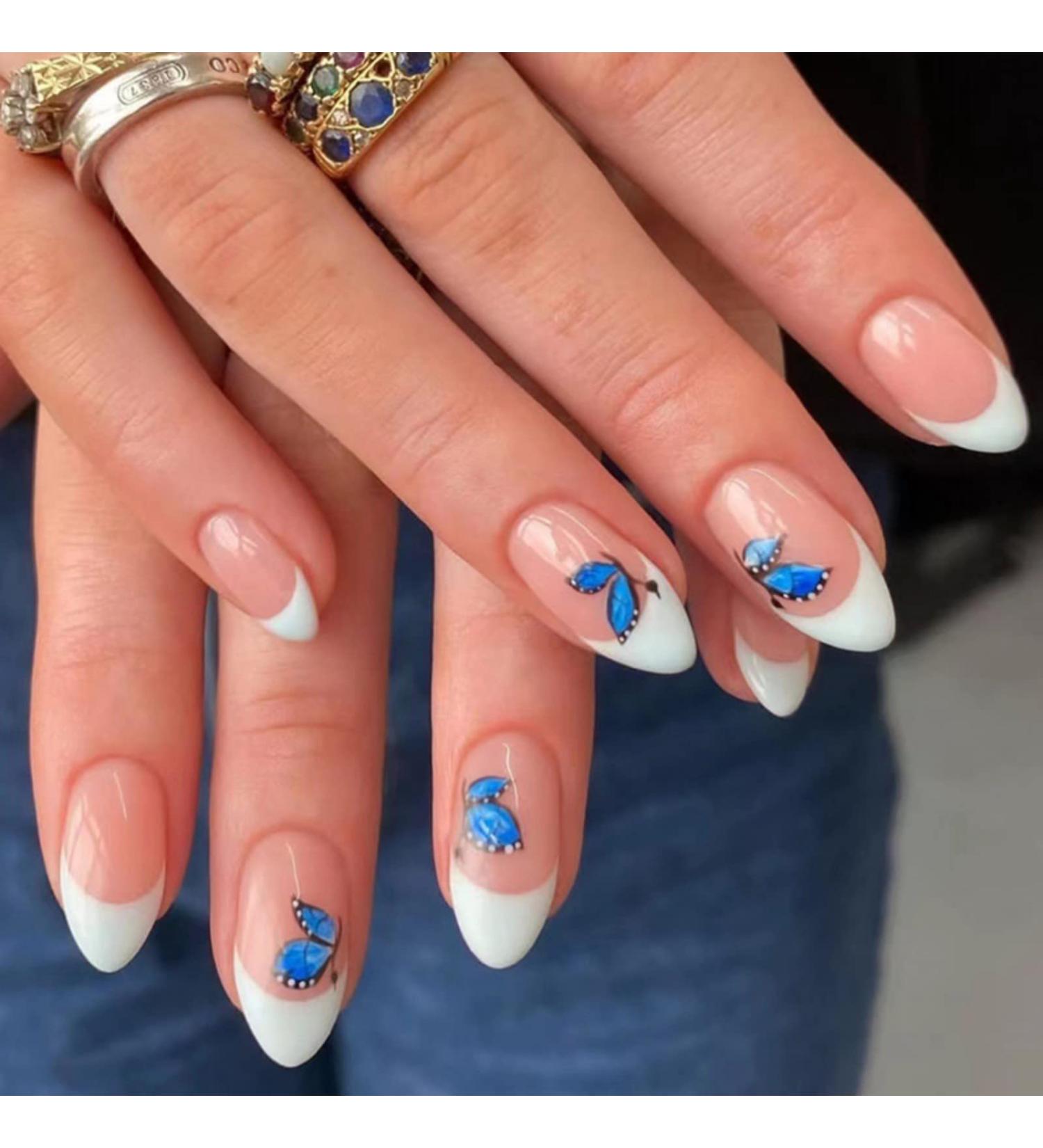 Justotry 24-Piece Butterfly Almond Press-On Nails | Milky White French Tips | Pretty Nude Stiletto Fake Nails for Women - Buy Online on GoSupps.com