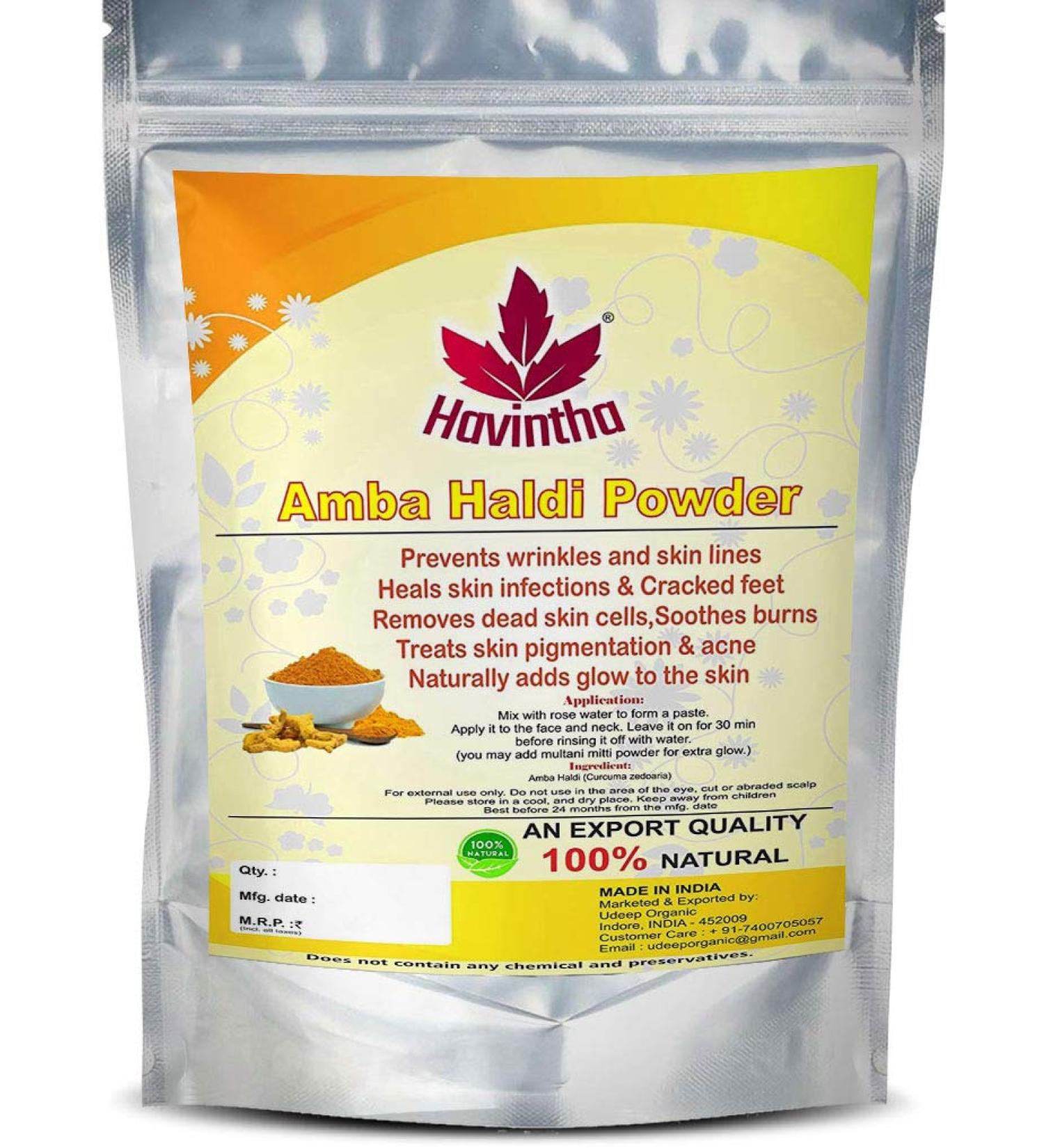 Havintha Amba Haldi Powder for Glowing Skin - 100g | Exfoliates & Brightens Face - Buy Online on GoSupps.com