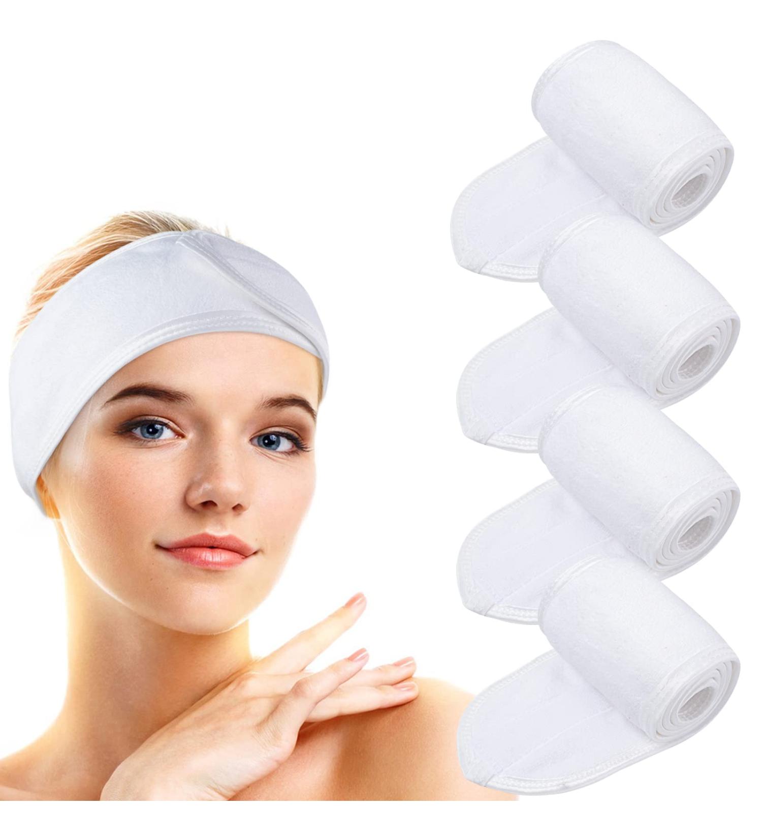 Vivote Microfiber Cosmetics Headband - Adjustable Spa Hair Band with Velcro Fastener for Makeup Sports Shower & Yoga - 4PCs White - Buy Online on GoSupps.com