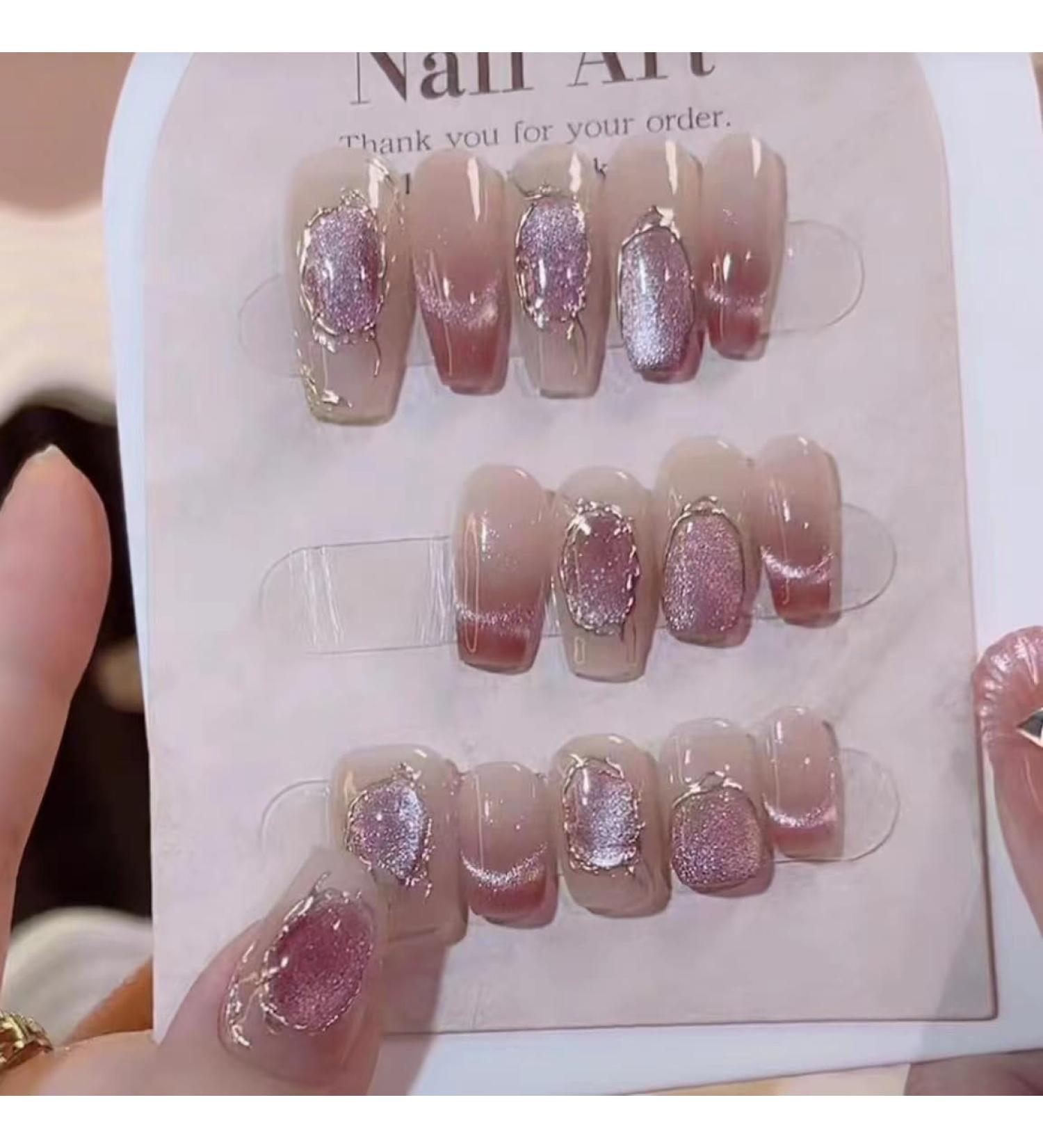 Handmade Wearing Armor French Cat Eye Magic Mirror Pink Elegance Explosive Flash Wearable Nail Art Detachable (Size : Short Color : M) - Buy Online on GoSupps.com