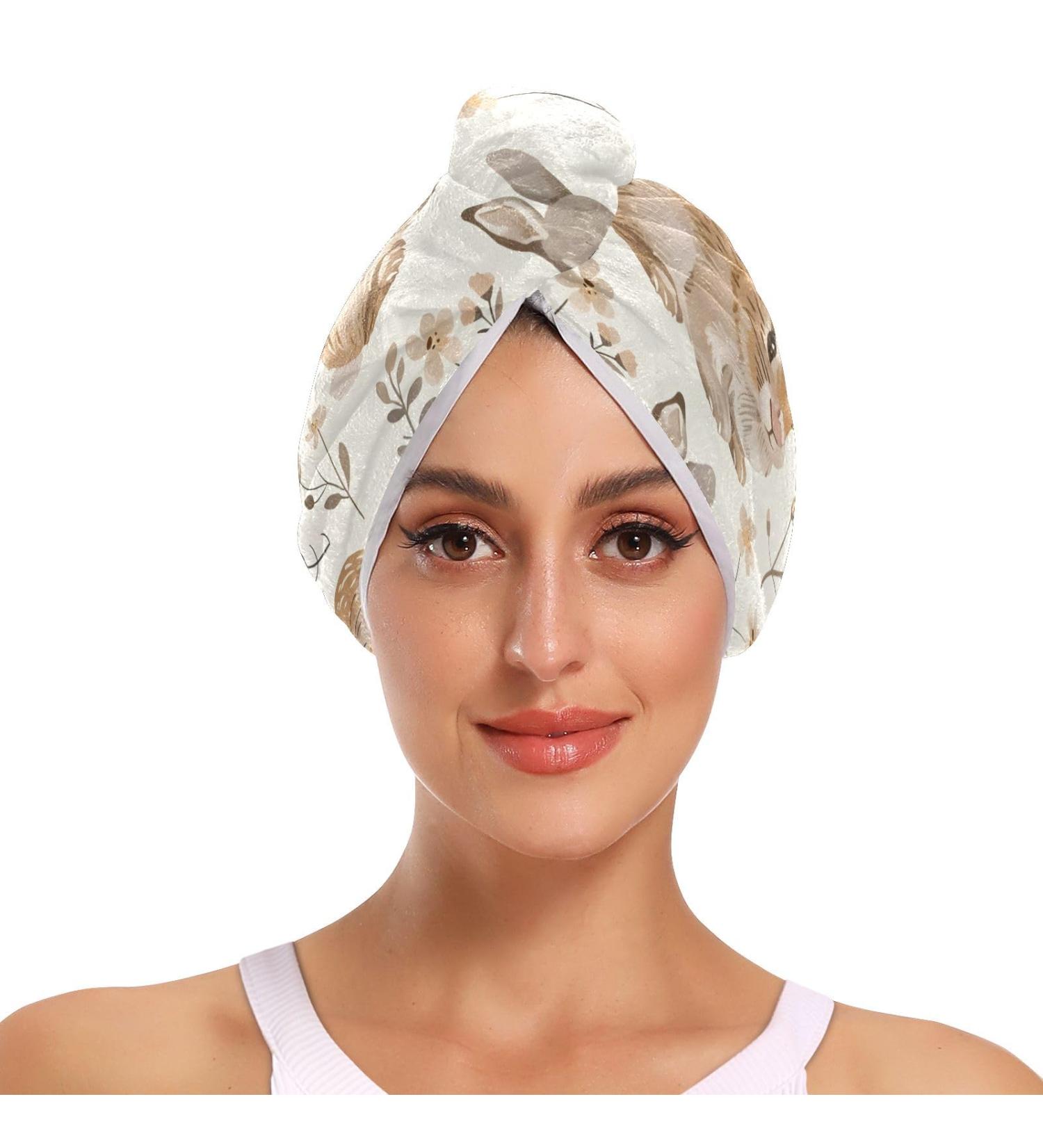 Super Absorbent Flowers Rabbits Hair Towel 2 Pack | Quick Dry Hair Turbans for Women & Girls - Buy Online on GoSupps.com