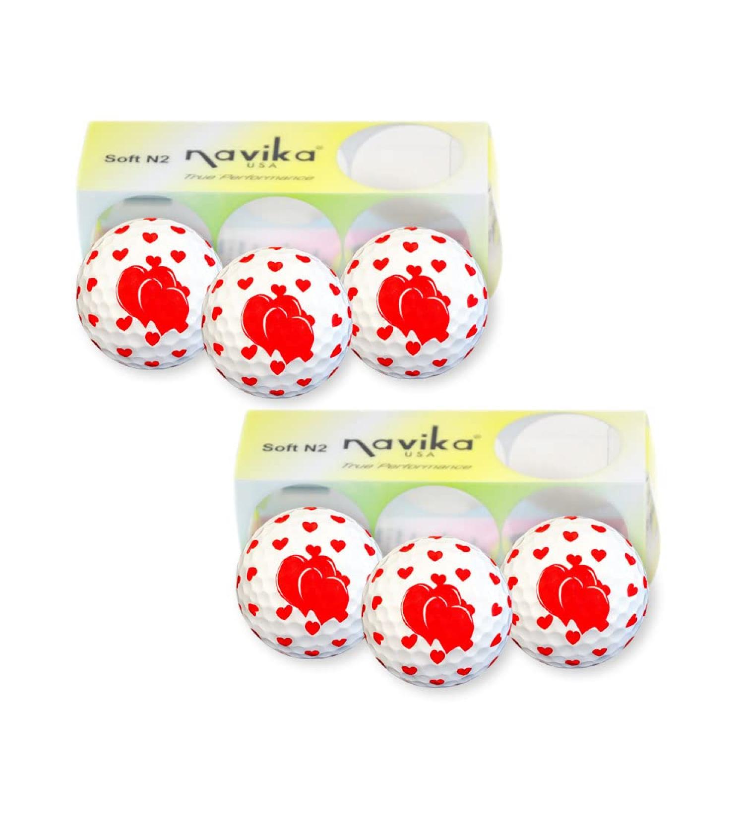 Navika Golf Balls - Valentine Red Hearts Printed on White - 6 Piece Combo (2 Pack) | Gift for Golfers - Buy Online on GoSupps.com
