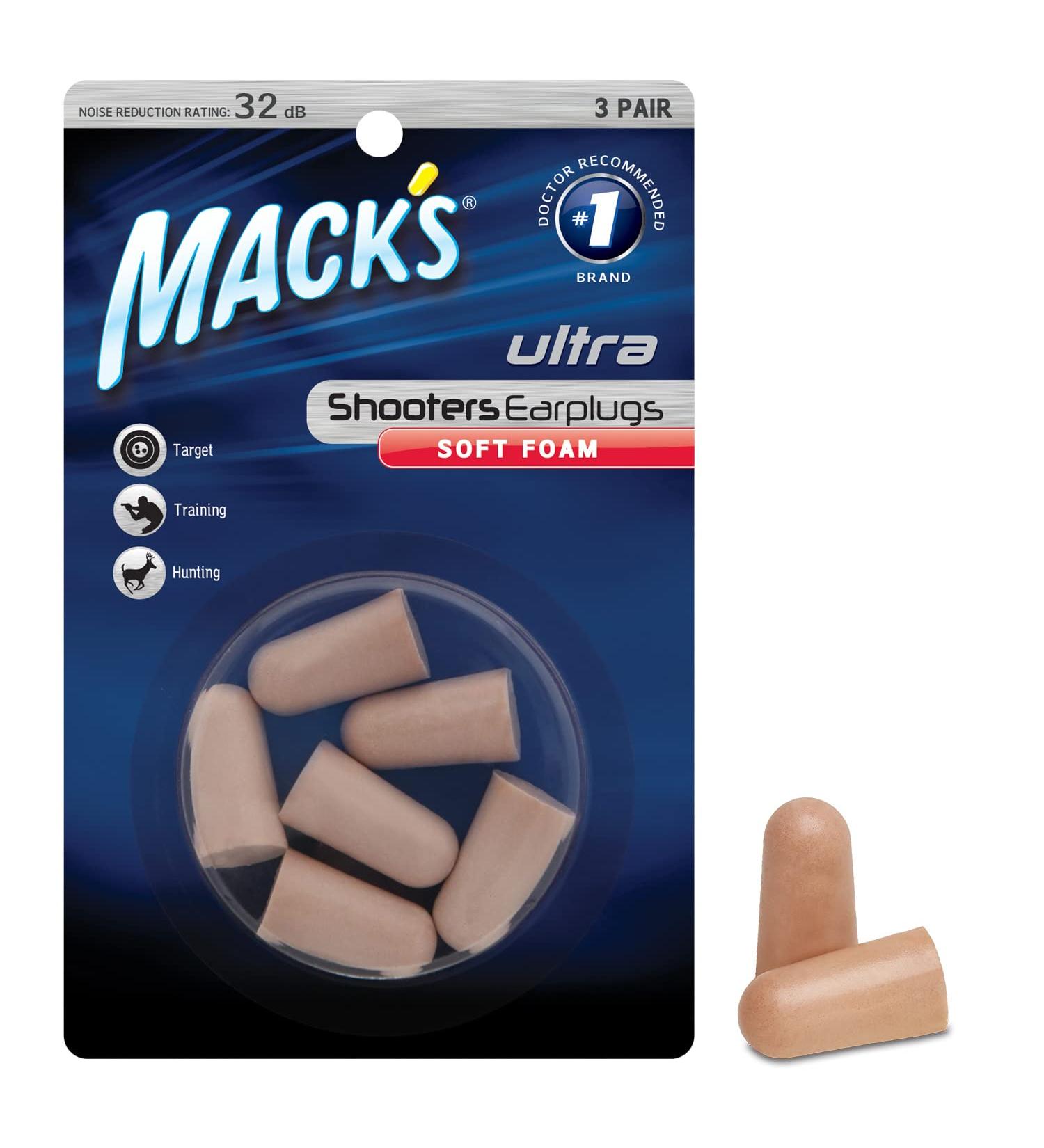 Mack's Ultra Soft Foam Shooting Earplugs - 32 dB High NRR 3 Pairs | Comfortable Earplugs for Hunting Tactical Target Skeet & Trap Shooting - Buy Online on GoSupps.com
