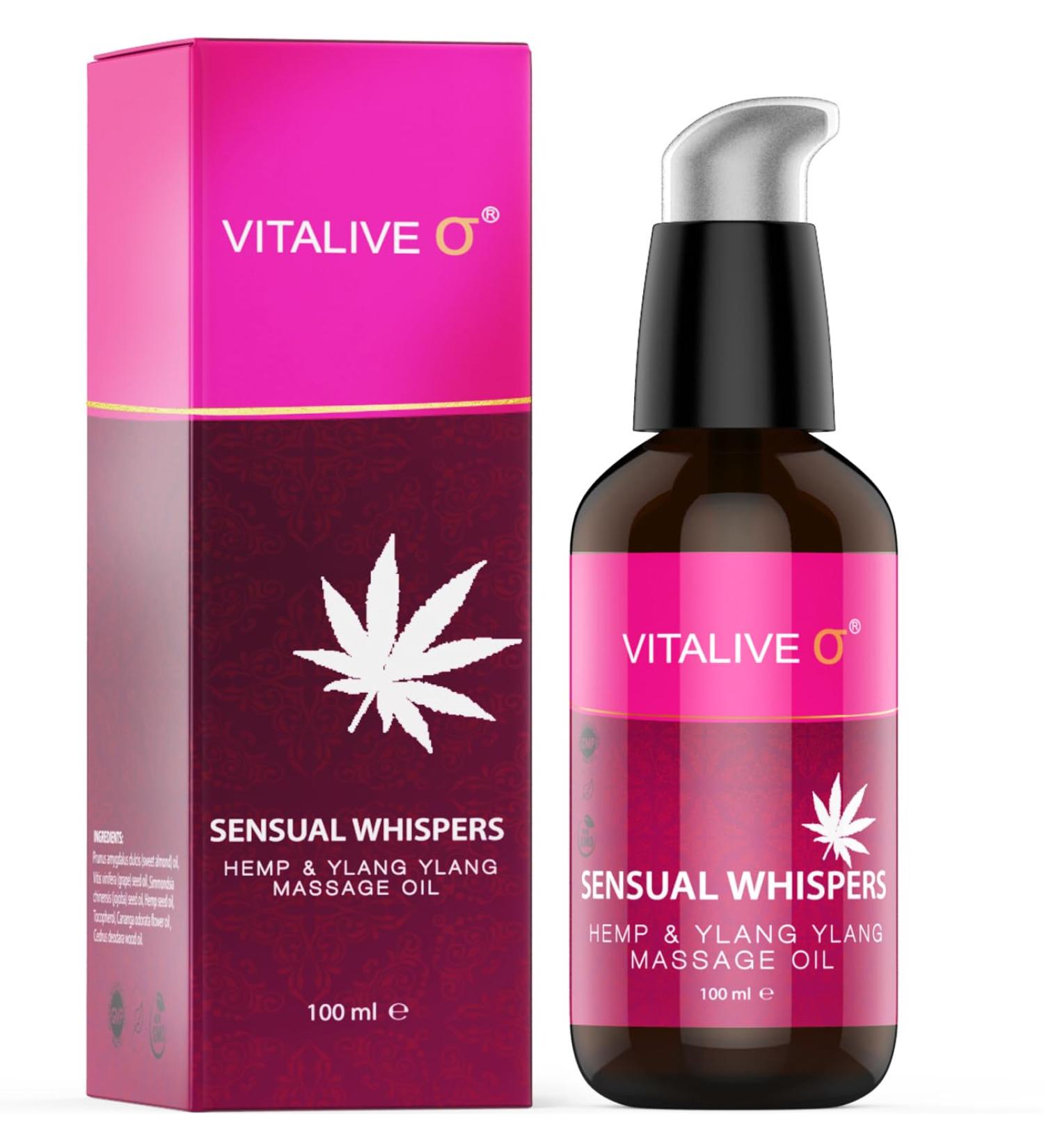 Sensual Whispers Massage Oil - Hemp & Ylang Ylang | Relaxing Aromatherapy | Vitalive 100ml | Natural Body Oil for Skin Muscles & Joints - Buy Online on GoSupps.com