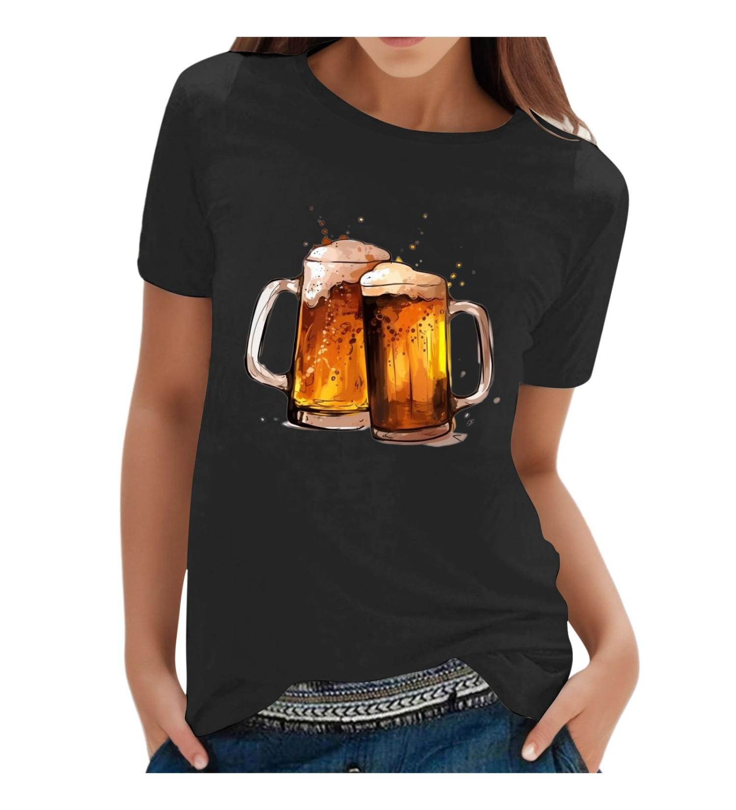 Tops Plus Size Women Women's Classic Version Cotton Oktoberfest Short Sleeve Tee Crewneck Loose Printed T Shirt Black X-Large - Buy Online on GoSupps.com