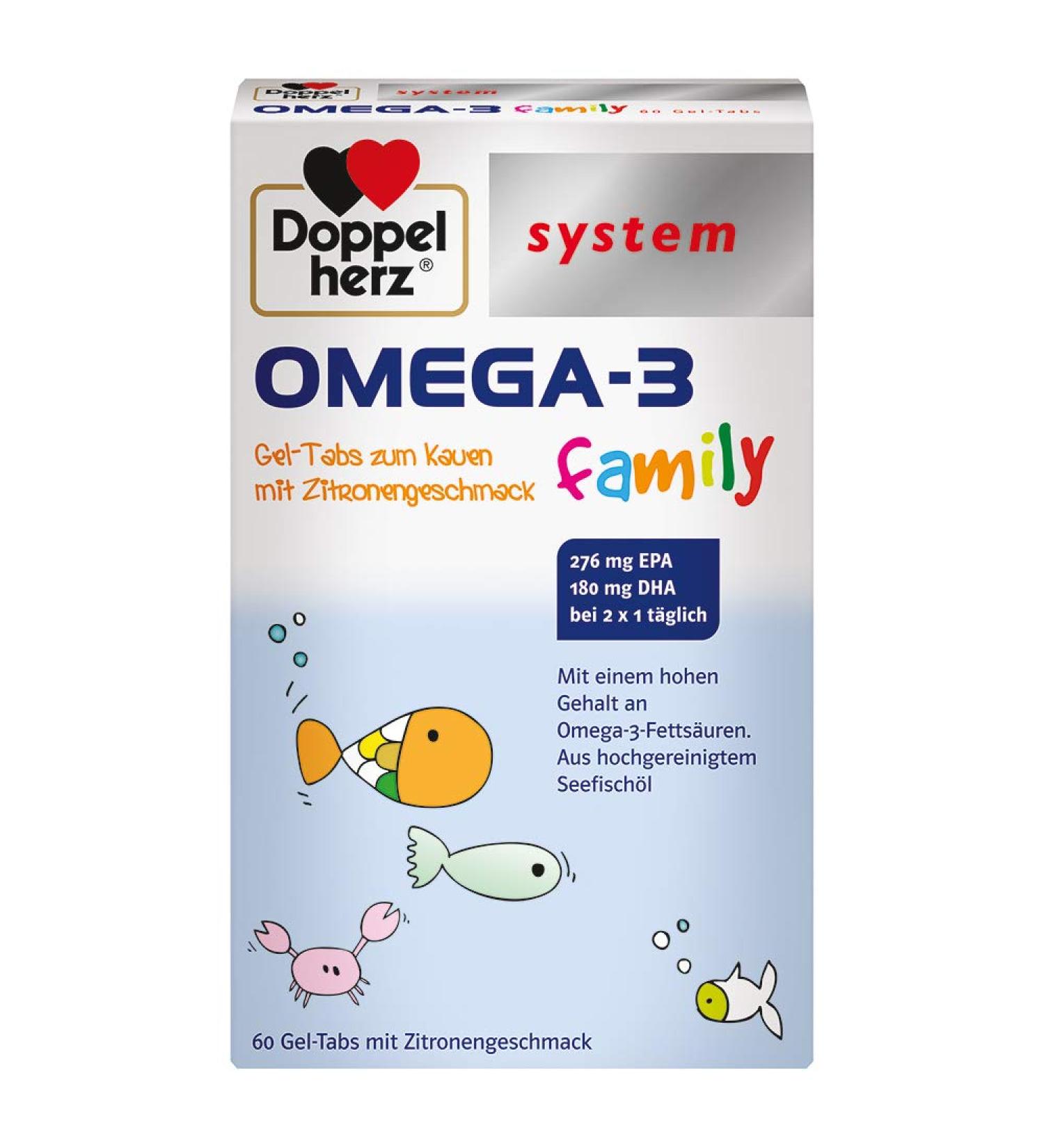Buy Doppelherz System Omega-3 Family Gel Tabs - 180 mg DHA for Brain Health | 120 Lemon Flavored Tabs | Best for Daily Use - Buy Online on GoSupps.com