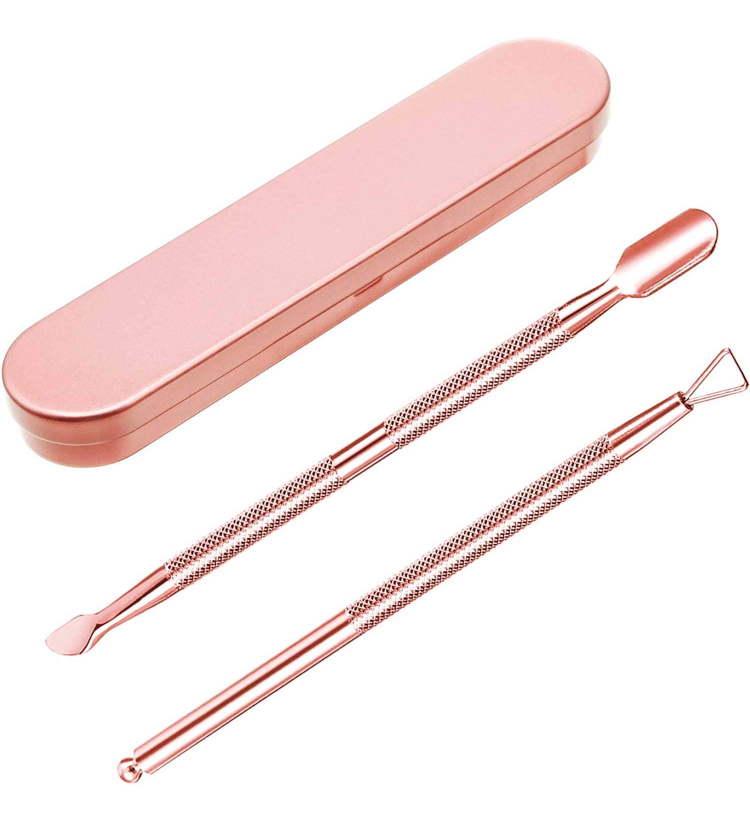 Stainless Steel Cuticle Pusher Kit - Triangle Peeler, Scraper, Double Ended Cutter & Nail Cleaner - Rose Gold Finish - Buy Online on GoSupps.com