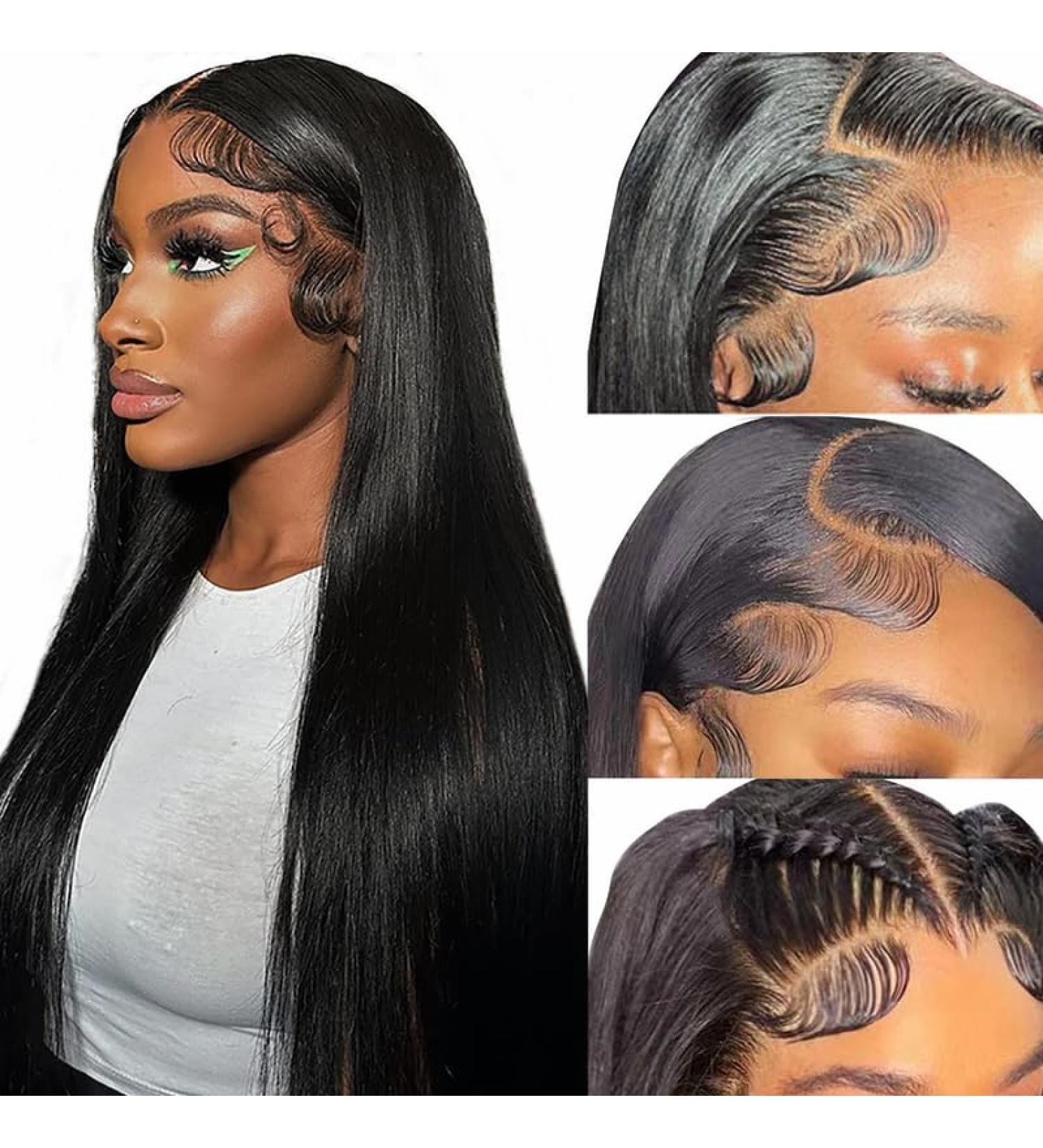 Idoli 22 Inch Natural Black Straight Lace Front Human Hair Wig | Pre Plucked 150% Density Brazilian Glueless Wig with Baby Hair - Buy Online on GoSupps.com