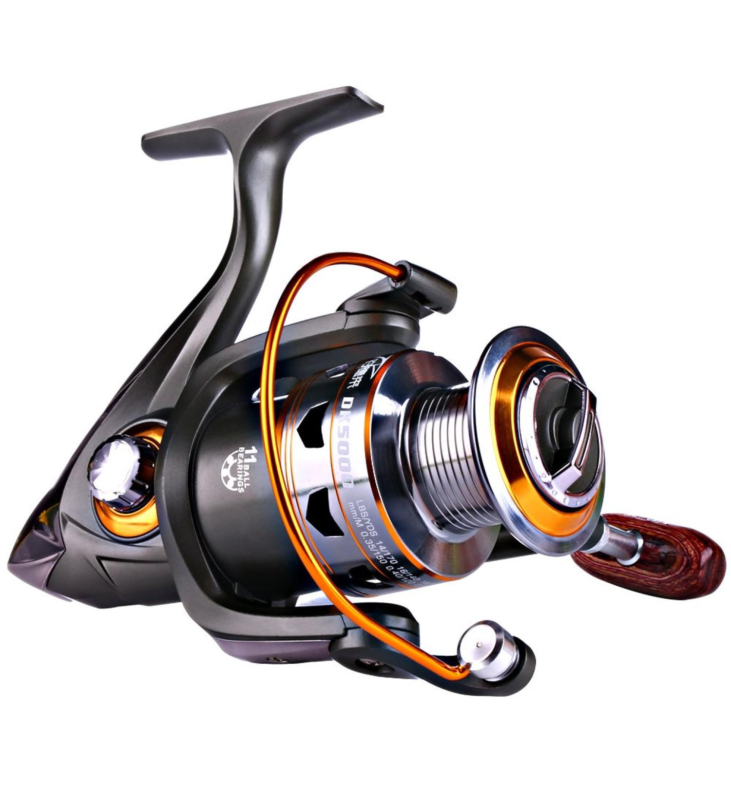 Sougayilang Spinning Fishing Reel | Left/Right Interchangeable Wood Handle | Metal Body | 5.2/5.1 Gear Ratio | 11BB | Inshore, Boat, Rock, Freshwater, Saltwater Fishing - DK1000 - Buy Online on GoSupps.com