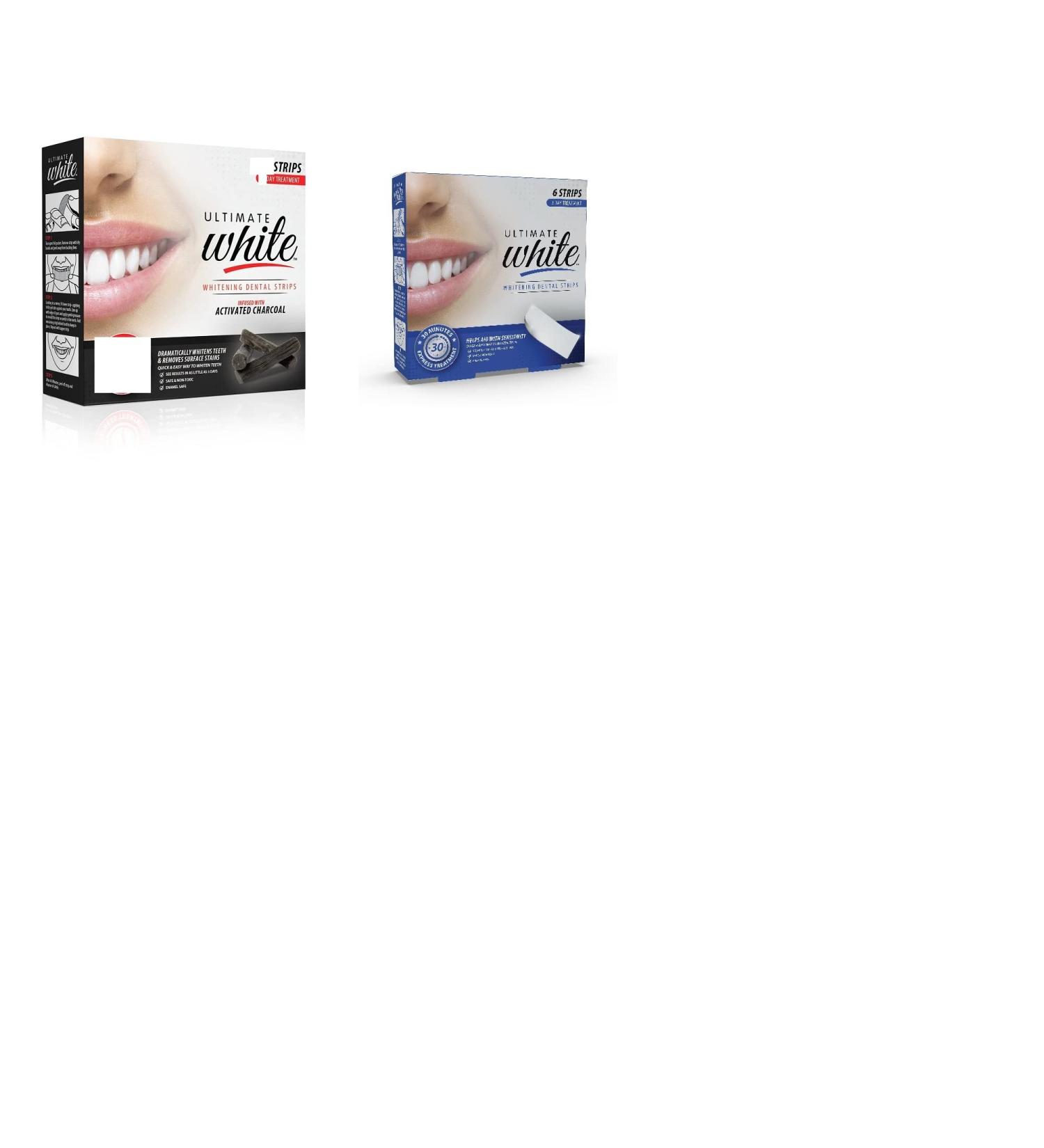 2 Pack Ultimate White Whitening Dental Strips Infused with Coconut Oil & Charcoal 6 Each