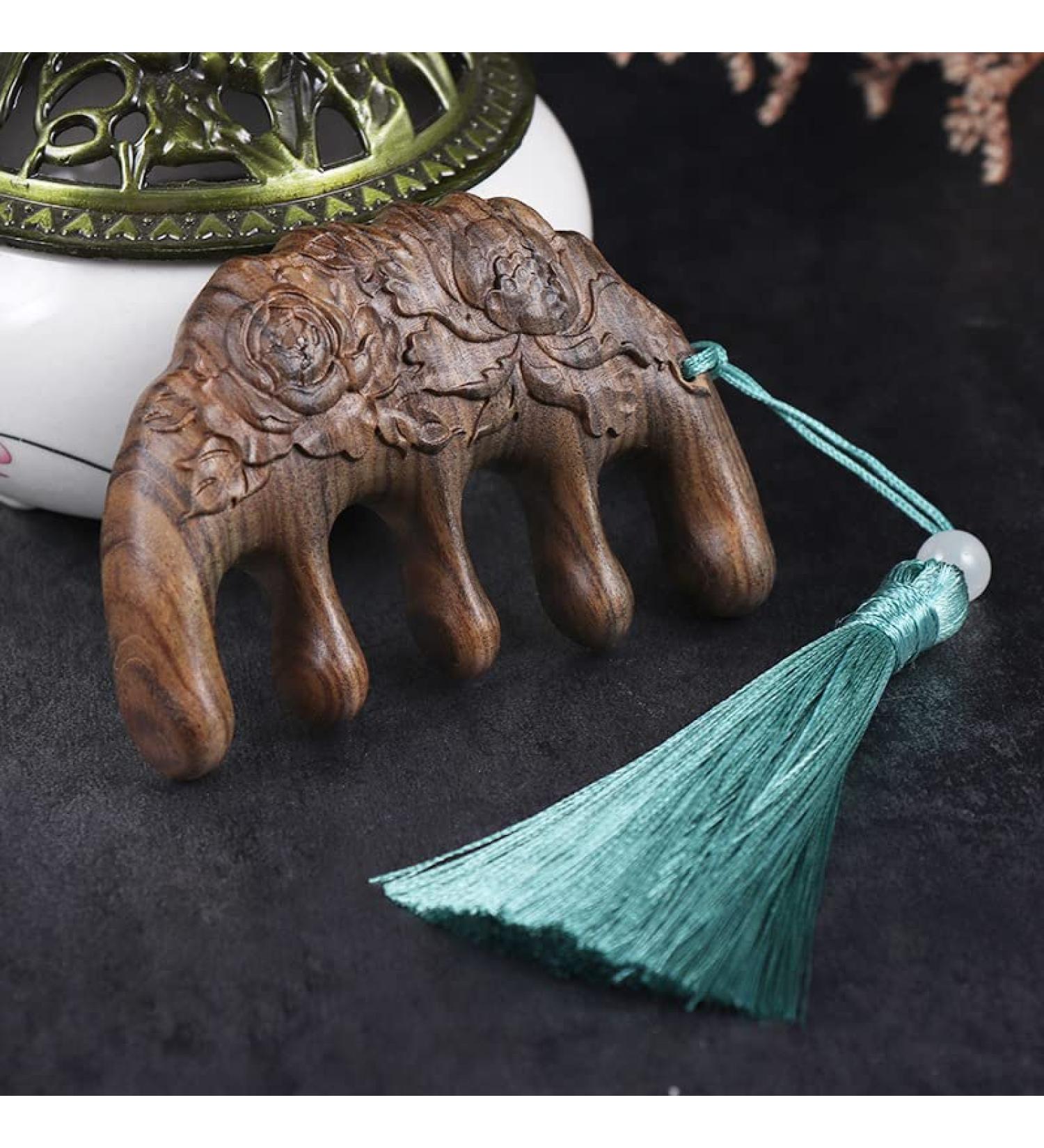 Massage tools massage roller massage tab massage tool wooden comb green sandal wood comb densely massage comb head massage comb old manual wooden products with tassel pack of 1 color