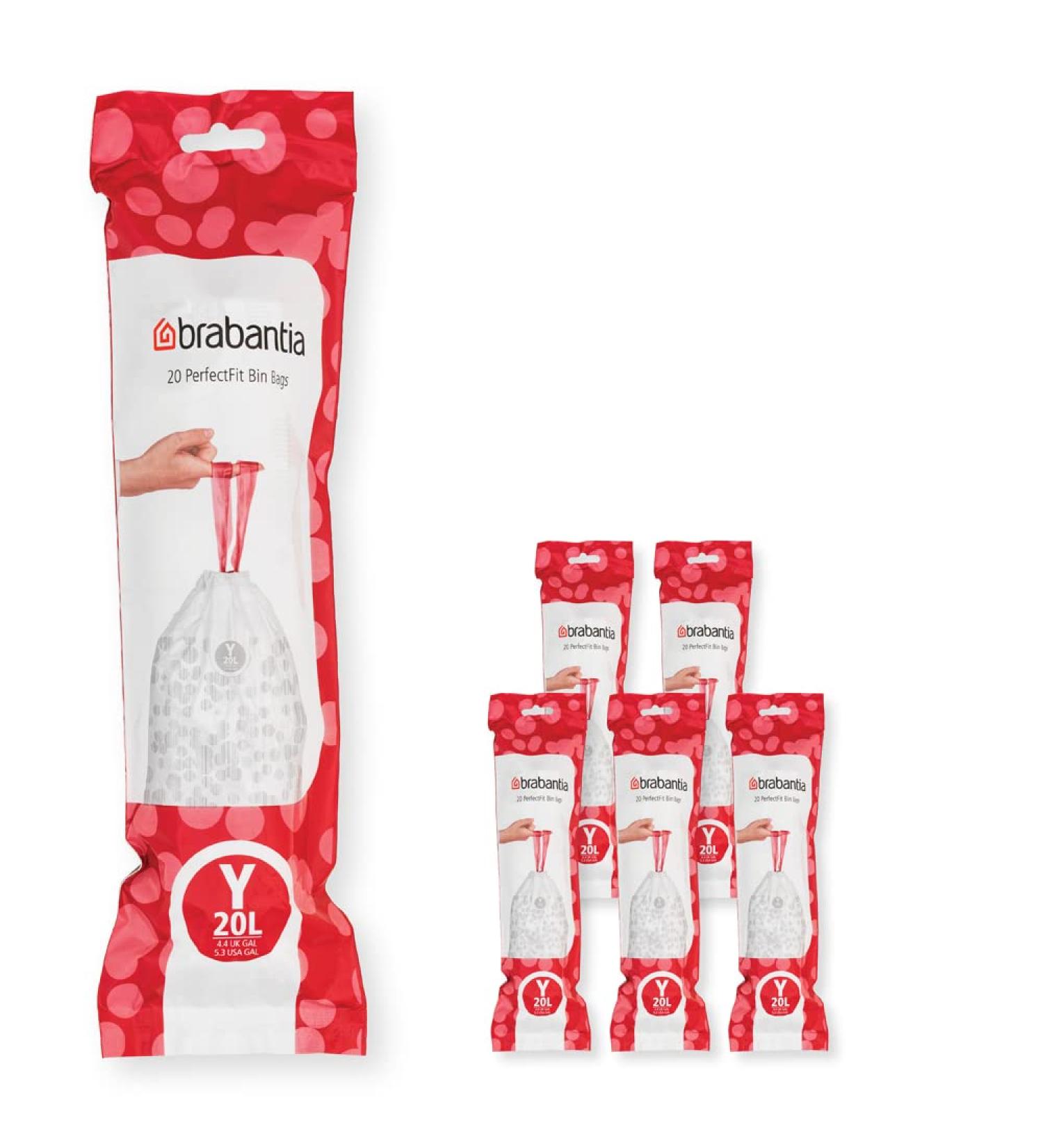 Brabantia Perfectfit Code Y Garbage Bag Multipack - 20L Extra Strong 120 White Bags with Train Tape - 6 Rolls - Buy Online on GoSupps.com