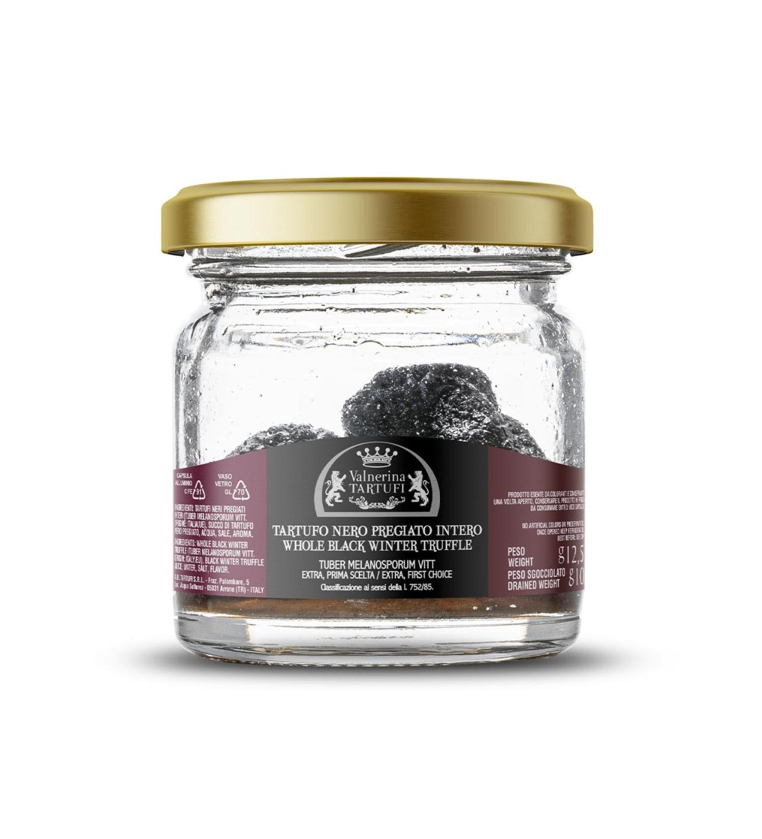 Valnerina Tartufi Precious Black Winter Truffle Whole | Extra First Choice Natural Artisanal and Italian Preserved in Brine | Jar 12.5 Gr. - Buy Online on GoSupps.com