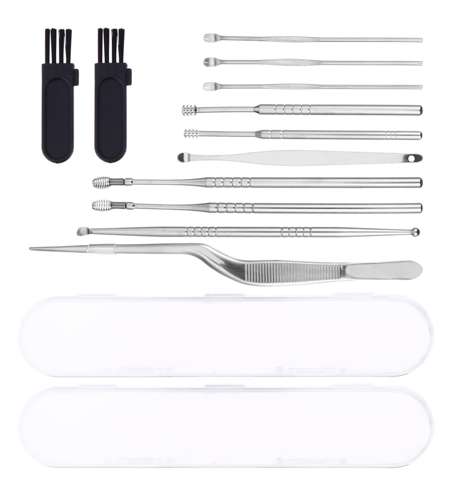 Professional 2 Sets Ear Pick Kit | Metal Spatula & Cleaning Tweezers | Ear Wax Picking Tools for Spiral Ear Spoon | Ear Wax Scoop Cleaner - Buy Online on GoSupps.com