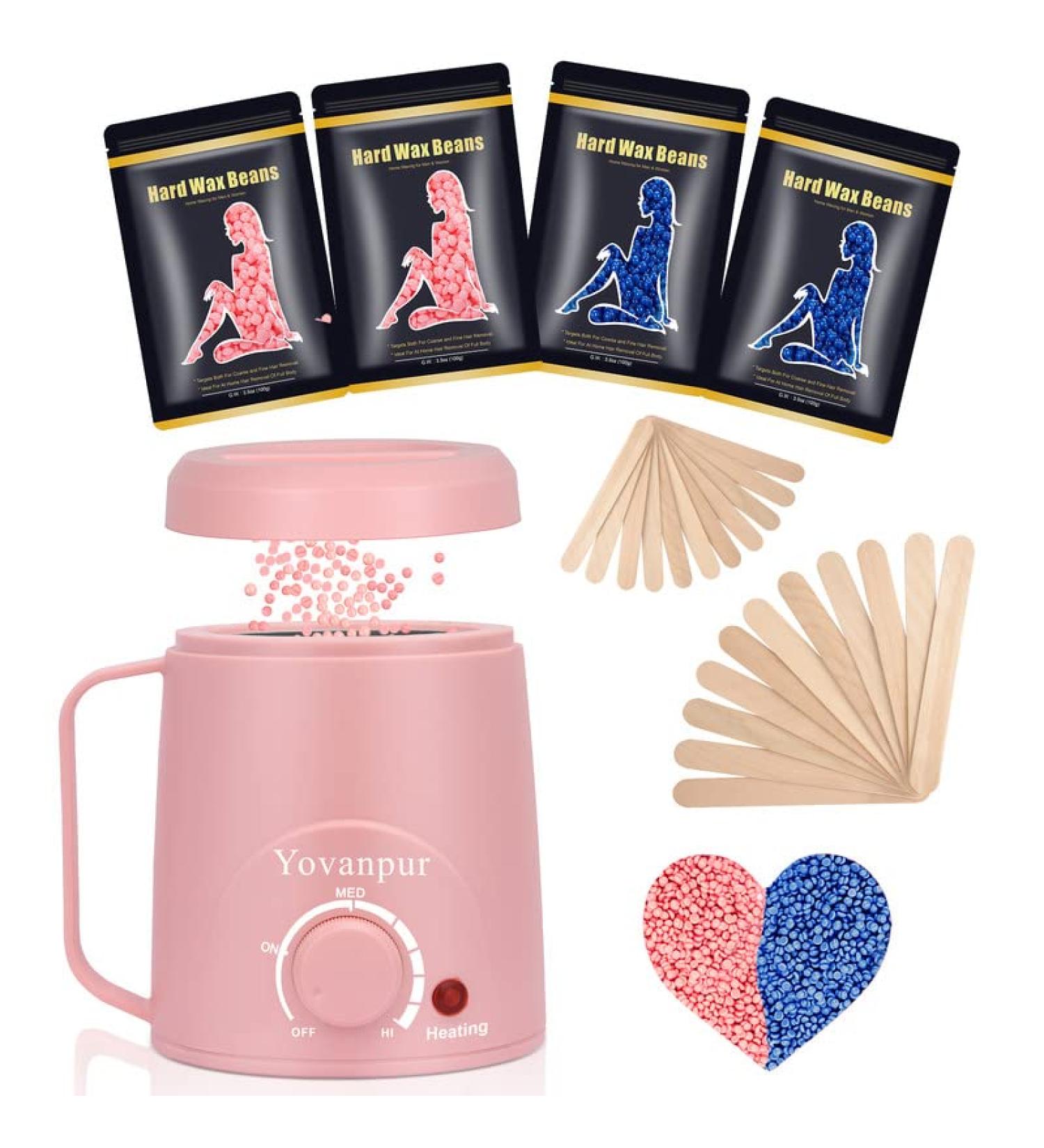 Yovanpur Mini Waxing Kit - Portable Hard Wax Warmer for Hair Removal with 14oz Beads - Brazilian Bikini Wax Kit for Women - At-Home Hair Removal in Pink - Buy Online on GoSupps.com