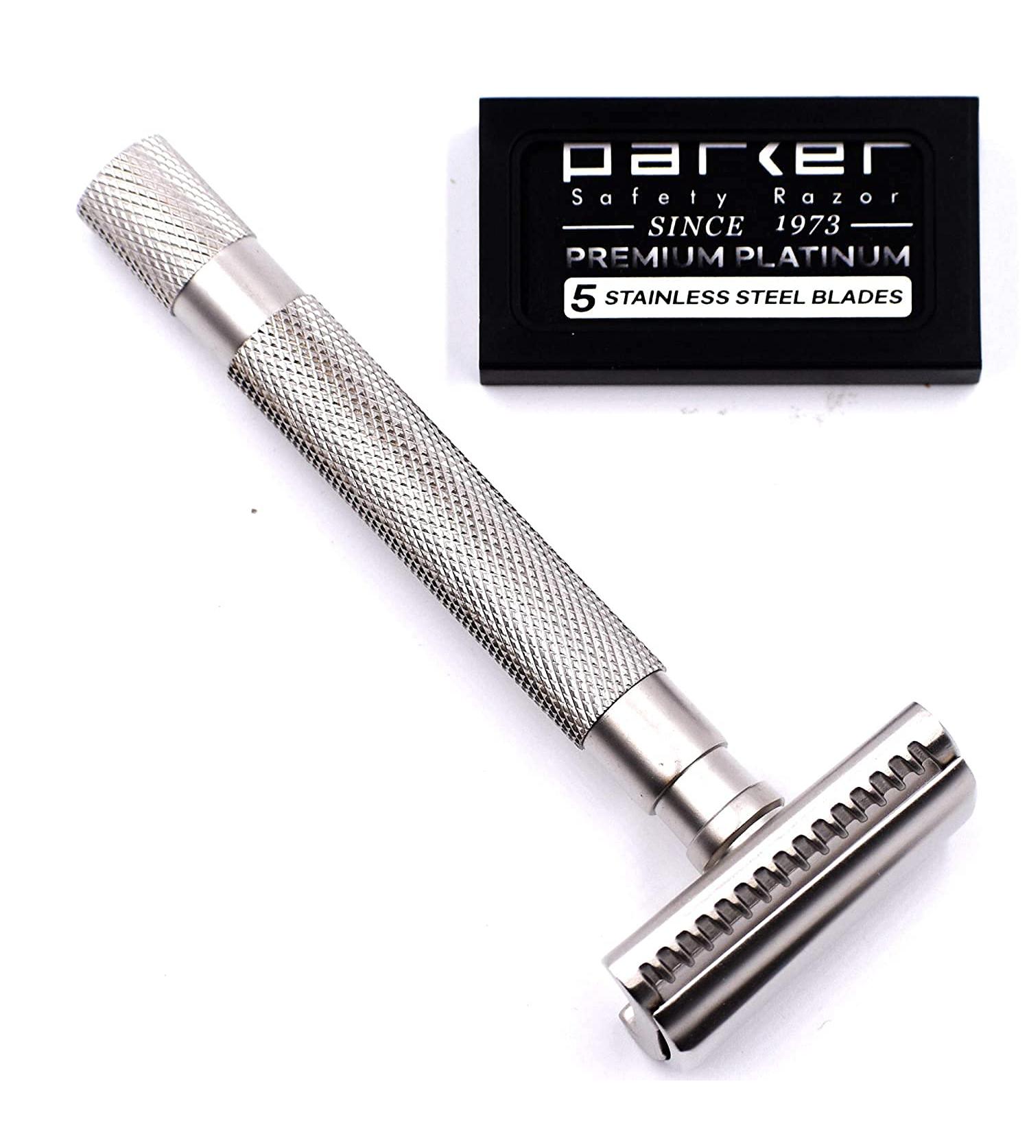 Buy Parker Semi Slant Safety Razor with 5 Premium Double Edge Blades Satin Chrome | International Shipping - Buy Online on GoSupps.com
