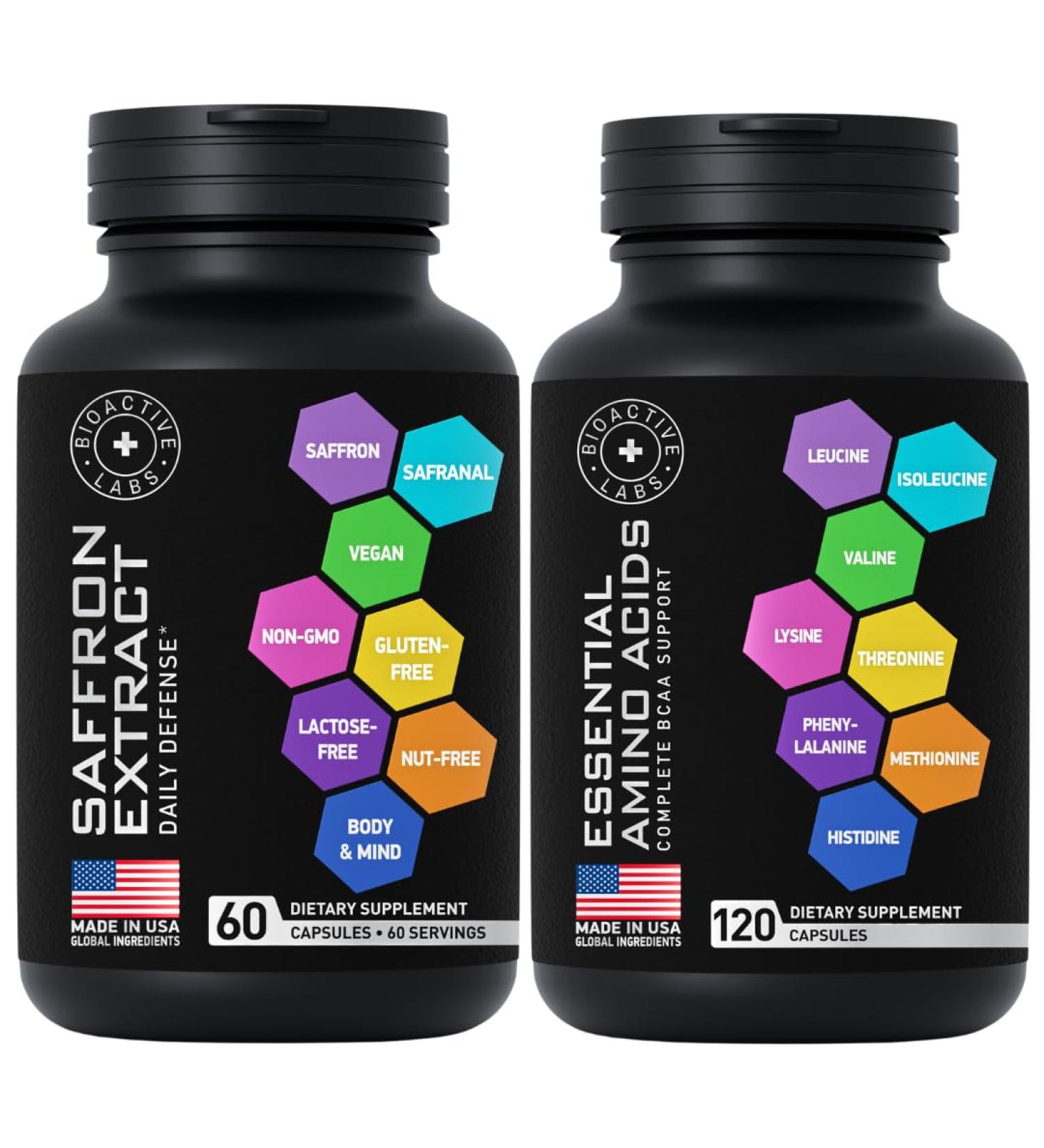BIOACTIVE LABS Pure Saffron Extract Capsules and Essential Amino Acids Complex General Wellness Bundle - Buy Online on GoSupps.com